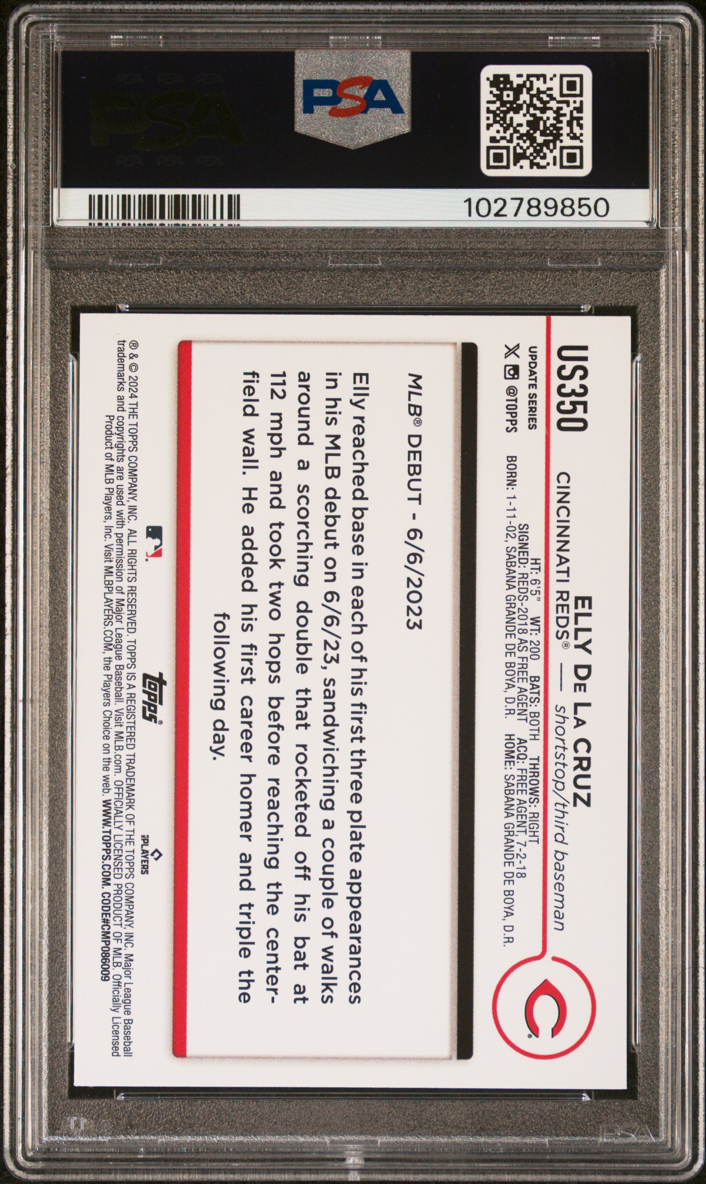 2024 Topps Update Elly De La Cruz #Us350 Mint 9 back