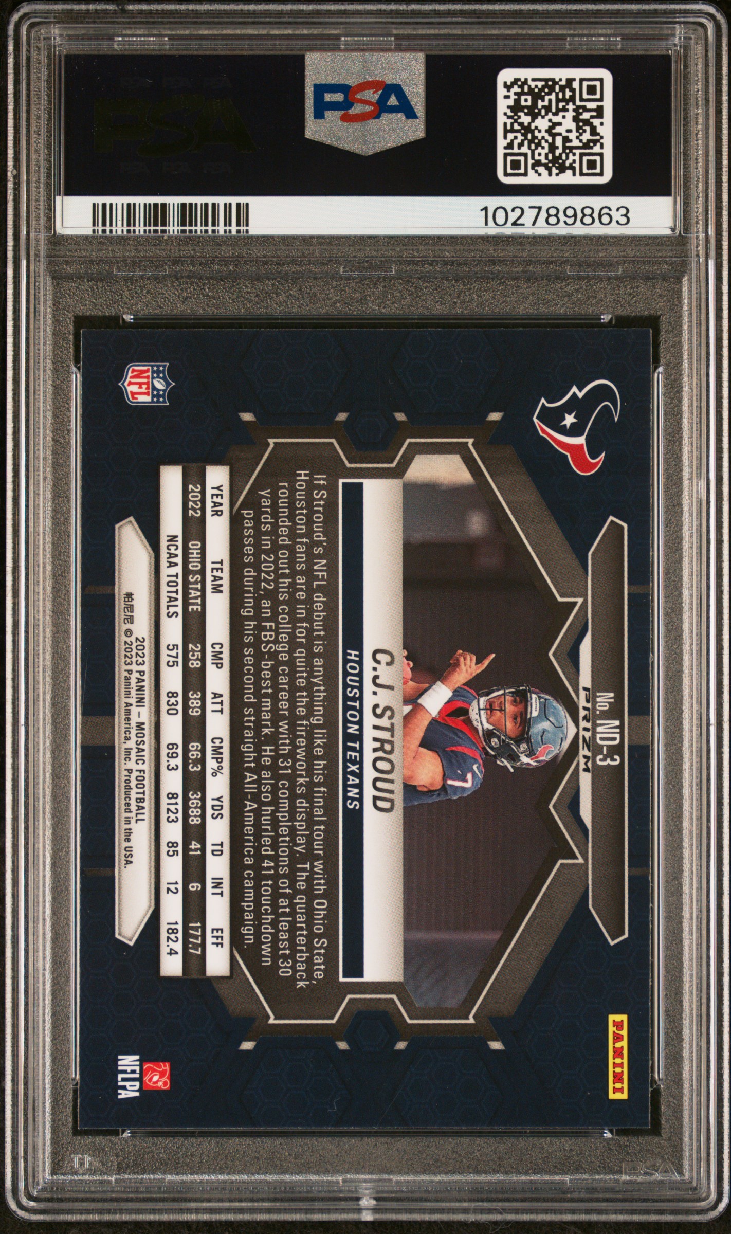 2023 Panini Mosaic Nfl Debut Cj Stroud #Nd3 (Nfl Debut-Green) Mint 9 back