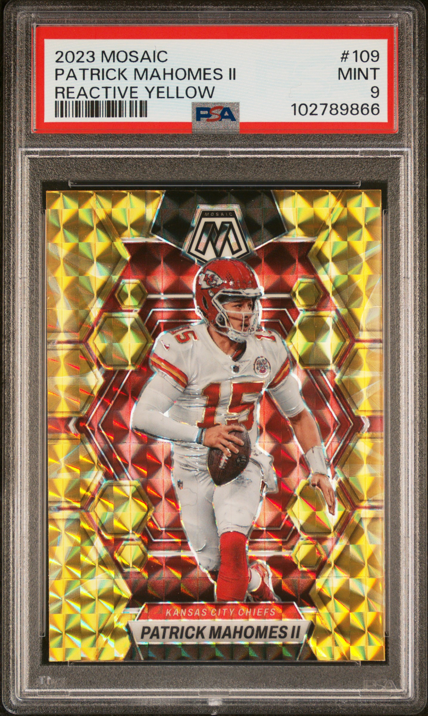 2023 Panini Mosaic Patrick Mahomes Ii #109 (Reactive Yellow) Mint 9 front