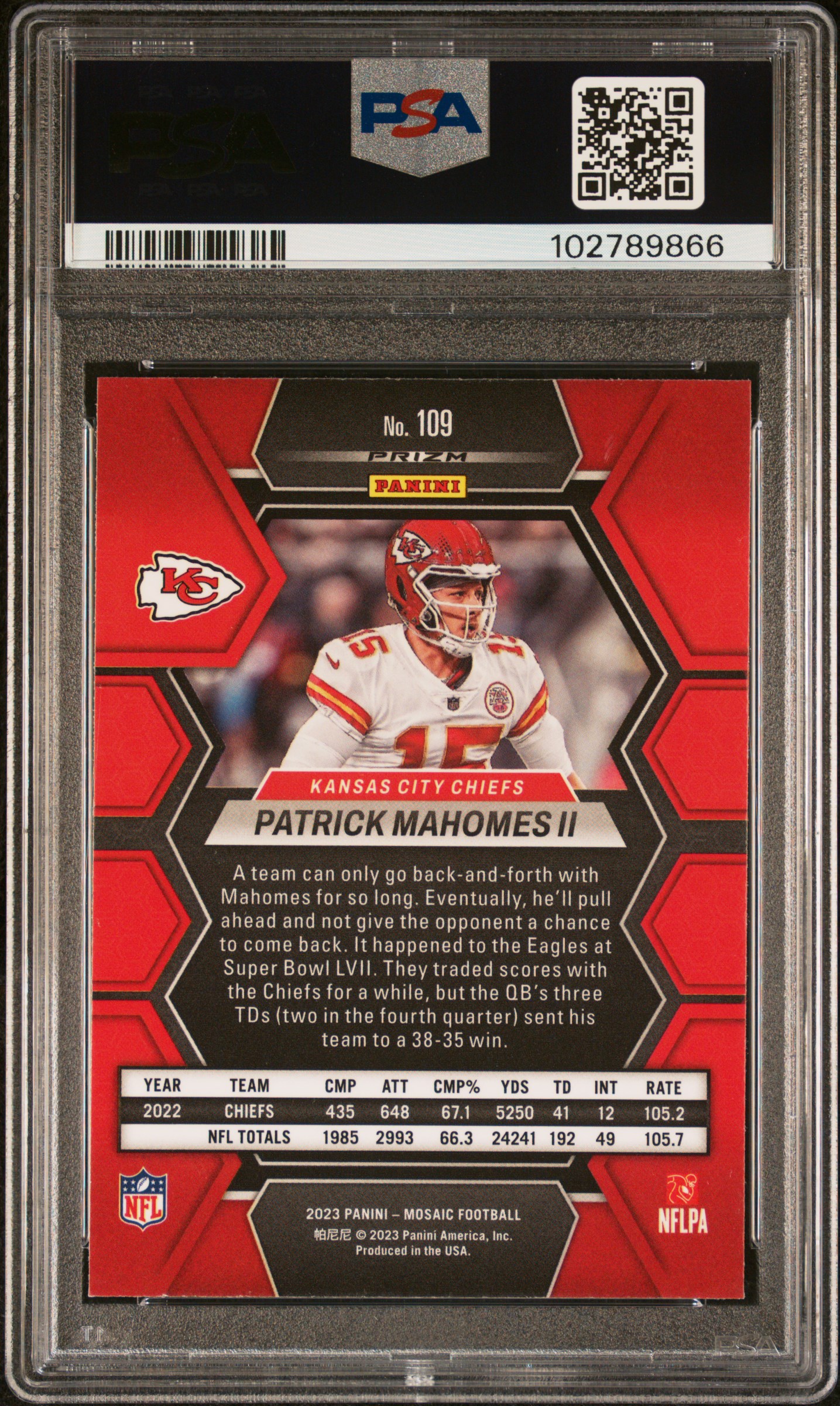 2023 Panini Mosaic Patrick Mahomes Ii #109 (Reactive Yellow) Mint 9 back