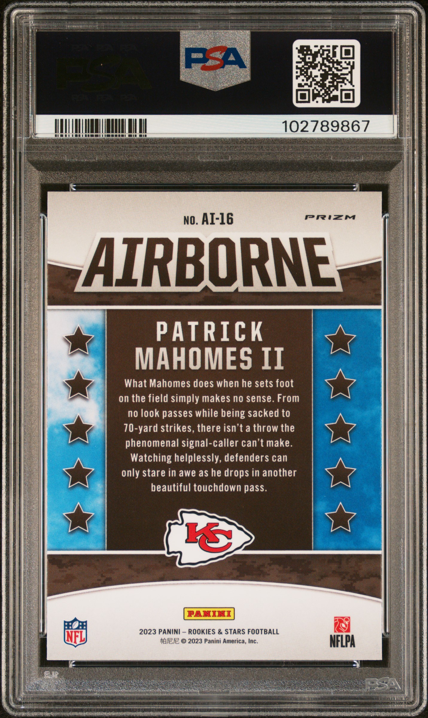 2023 Panini Rookies & Stars Airborne Patrick Mahomes Ii #Ai16 Gem Mt 10 back