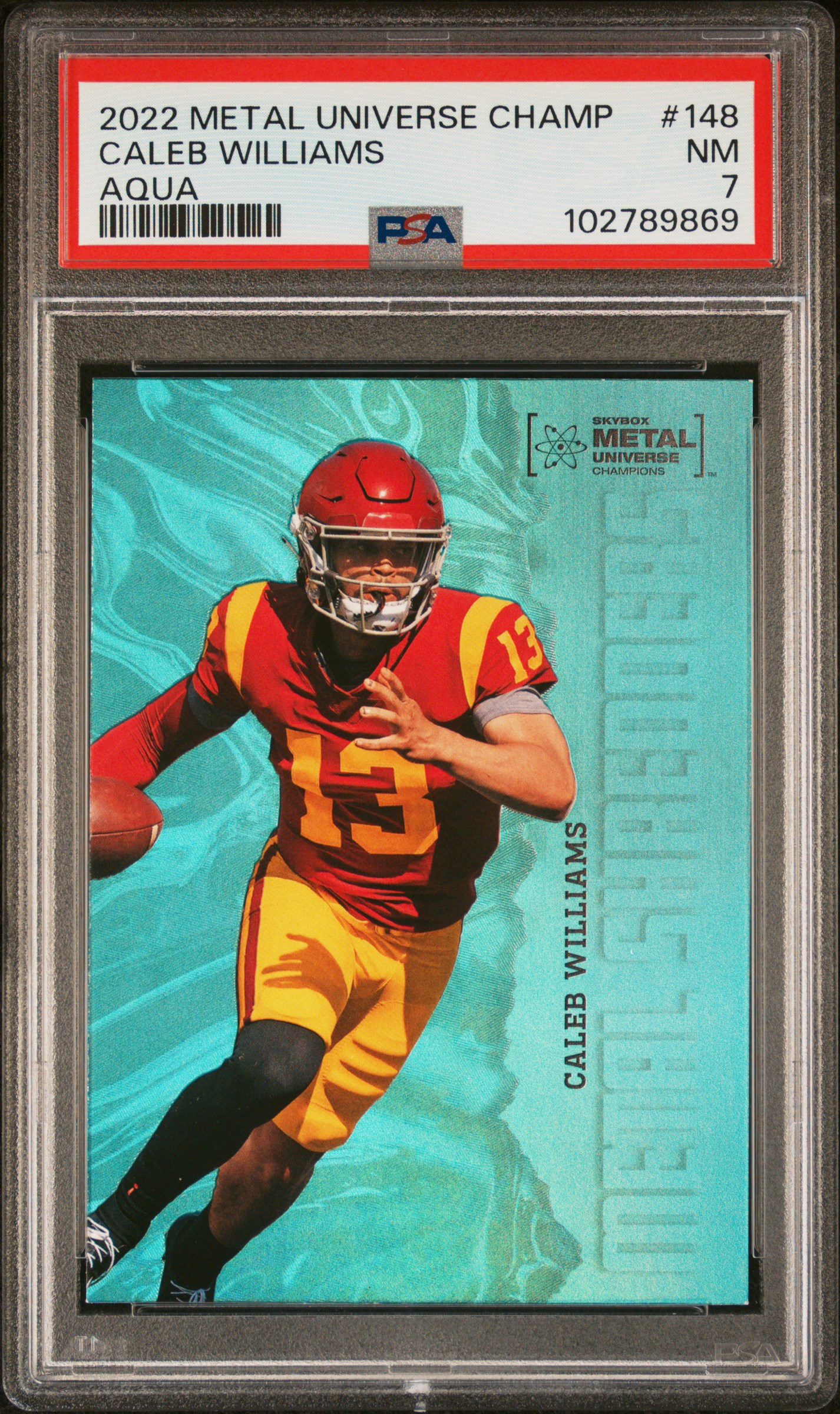 2022 Skybox Metal Universe Champions Caleb Williams #148 (Aqua) Nm 7 front