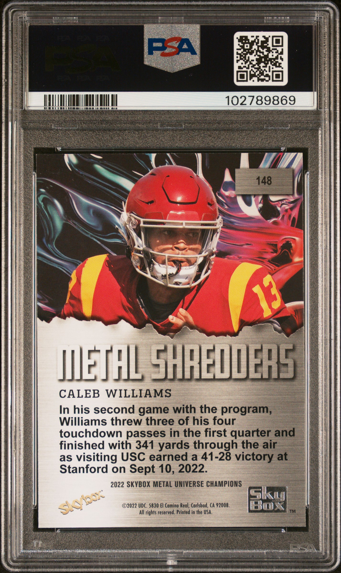2022 Skybox Metal Universe Champions Caleb Williams #148 (Aqua) Nm 7 back