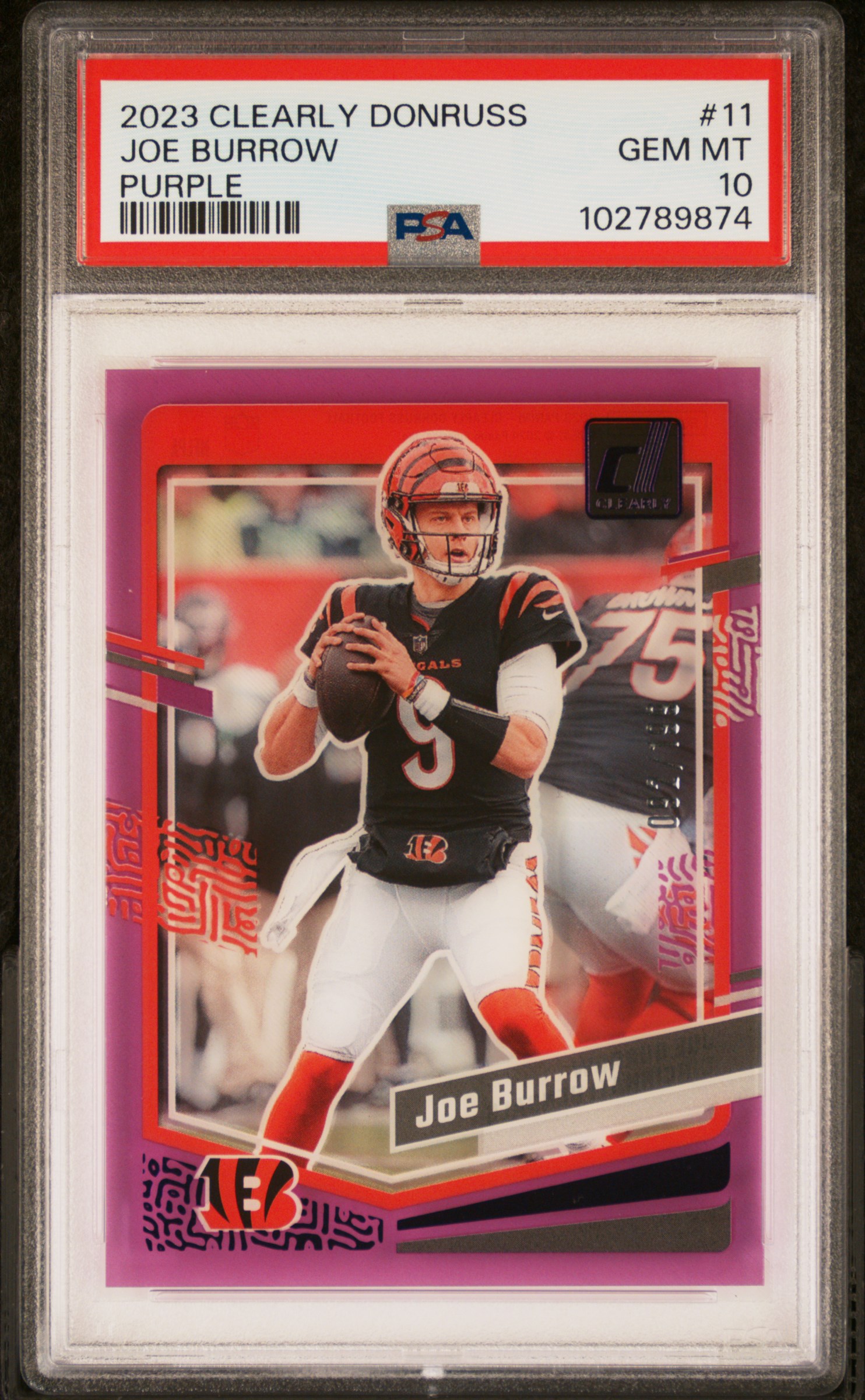 2023 Panini Clearly Donruss Joe Burrow #11 (Purple) Gem Mt 10 front