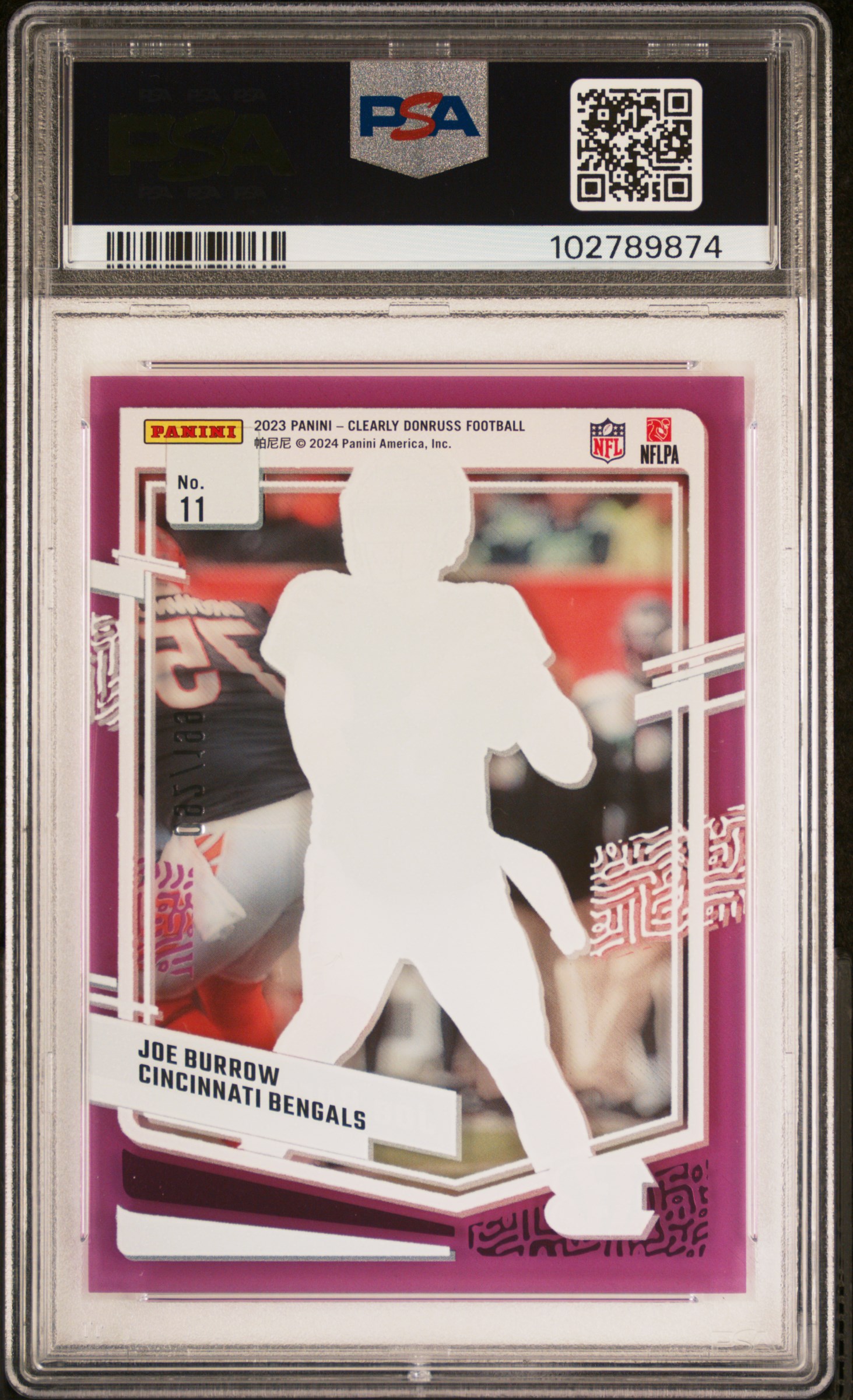 2023 Panini Clearly Donruss Joe Burrow #11 (Purple) Gem Mt 10 back