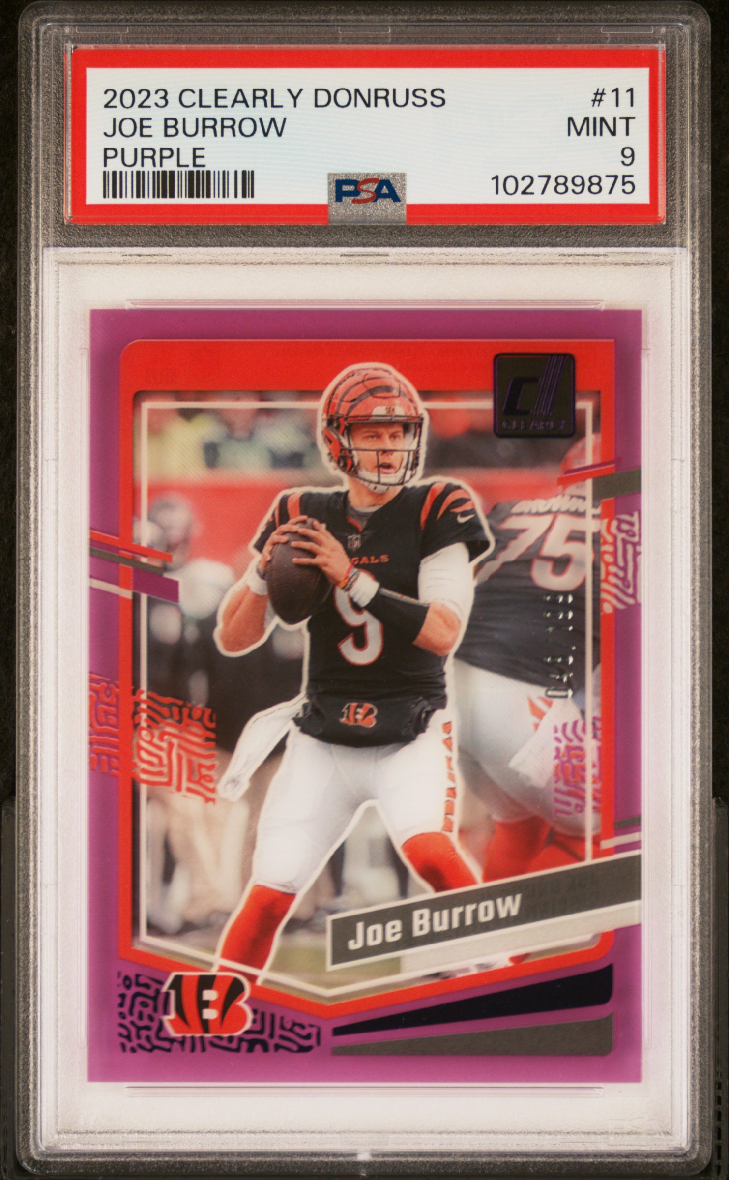 2023 Panini Clearly Donruss Joe Burrow #11 (Purple) Mint 9 front