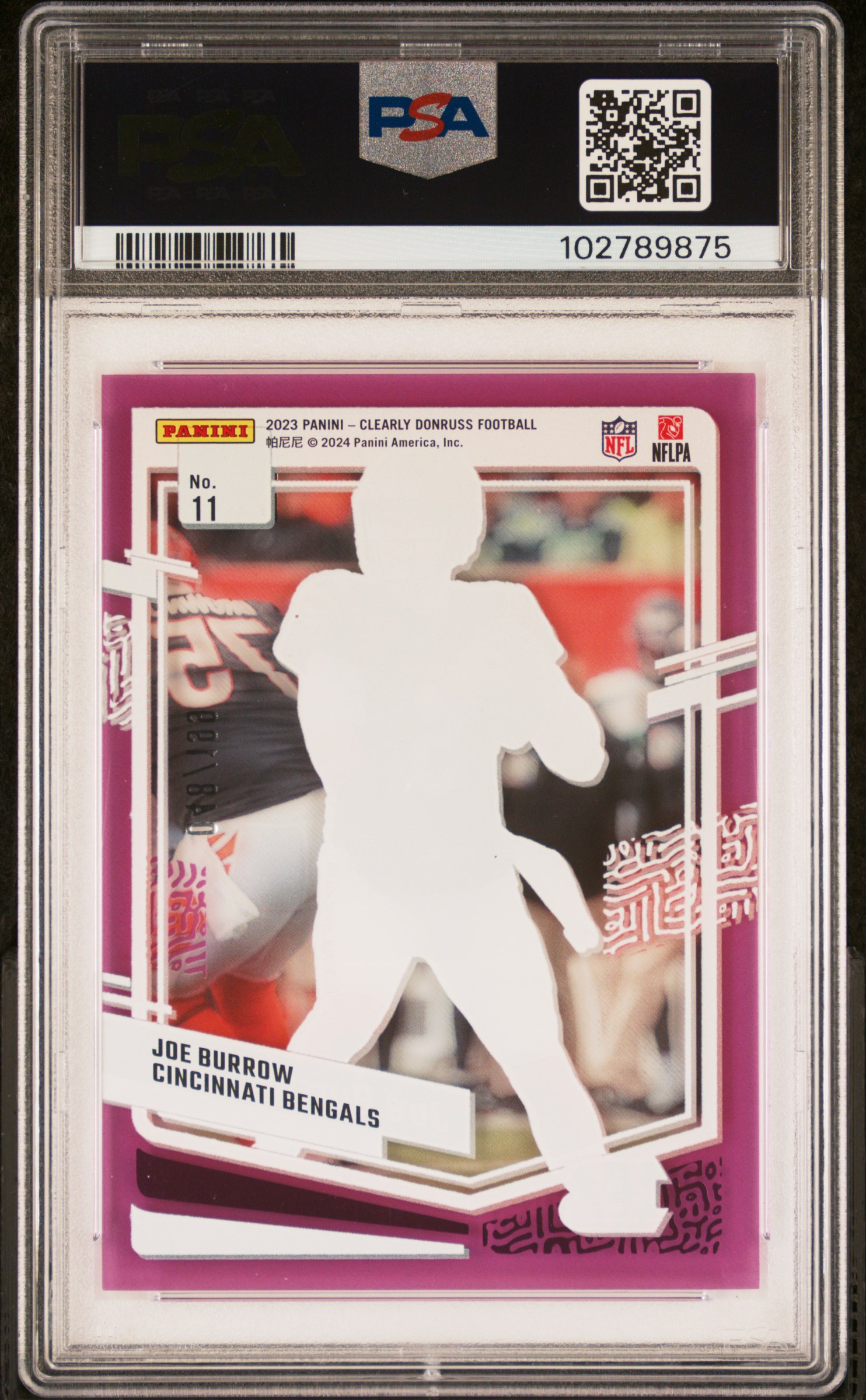 2023 Panini Clearly Donruss Joe Burrow #11 (Purple) Mint 9 back