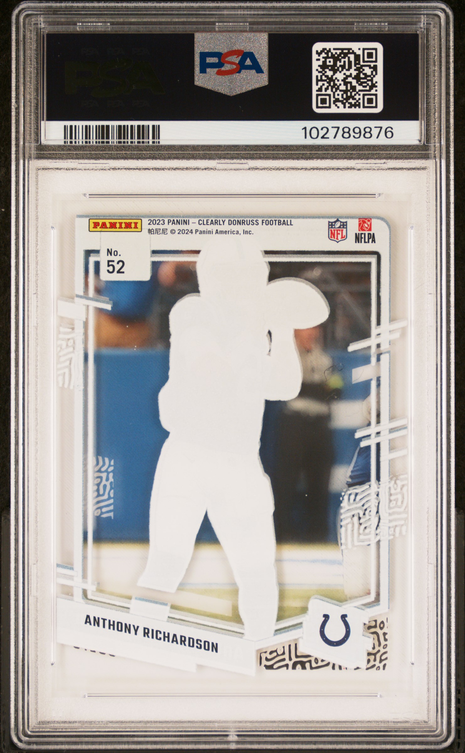 2023 Panini Clearly Donruss Anthony Richardson #52 Mint 9 back