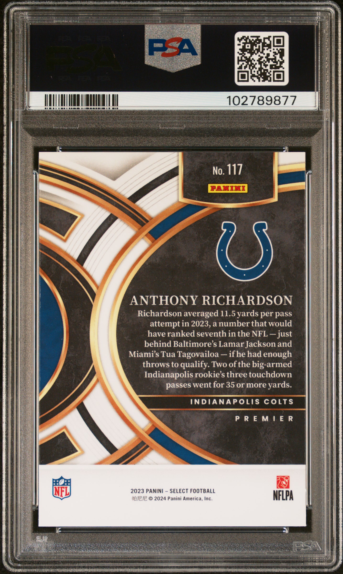 2023 Panini Select Anthony Richardson #117 Mint 9 back