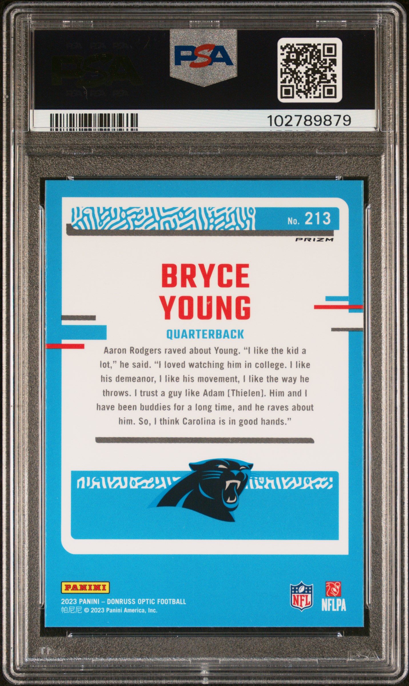 2023 Panini Donruss Optic Bryce Young #213 (Holo) Gem Mt 10 back