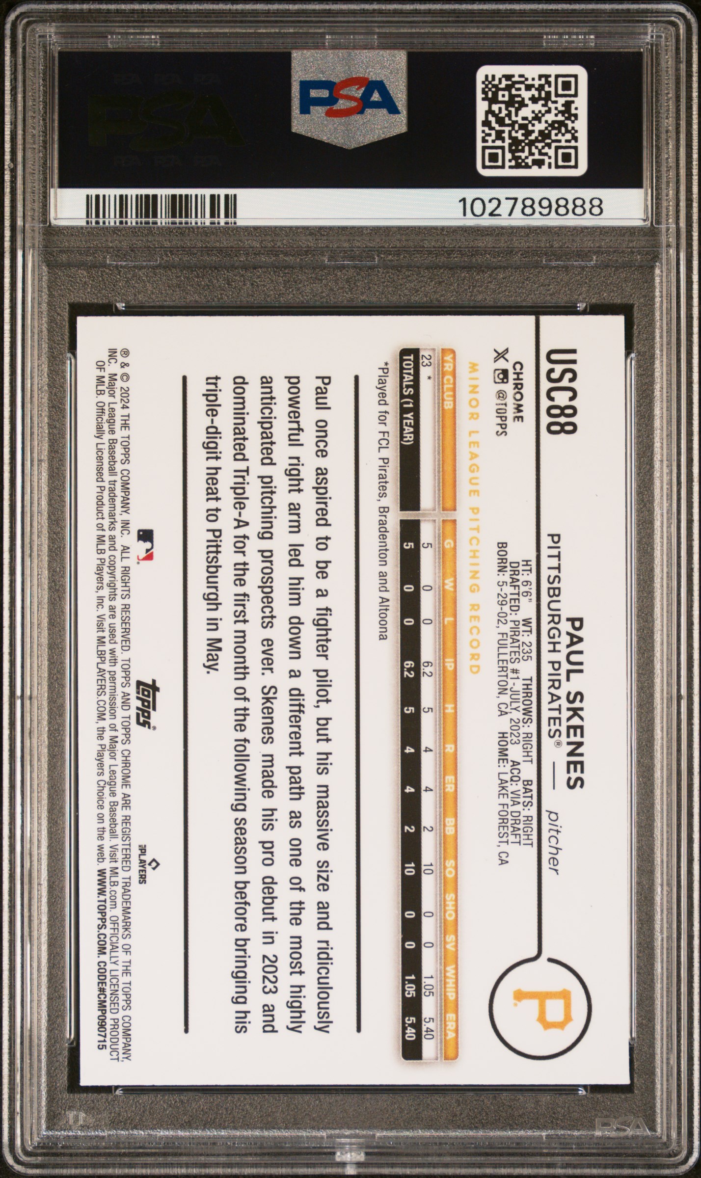 2024 Topps Chrome Update Paul Skenes #Usc88 (X-Fractor) Mint 9 back