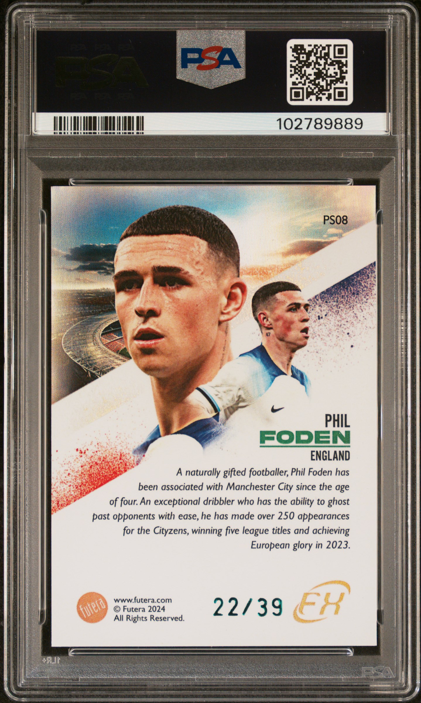 2024 Futera World Football Fx Prestige Phil Foden #Ps08 (Prestige-Green) Gem Mt 10 back