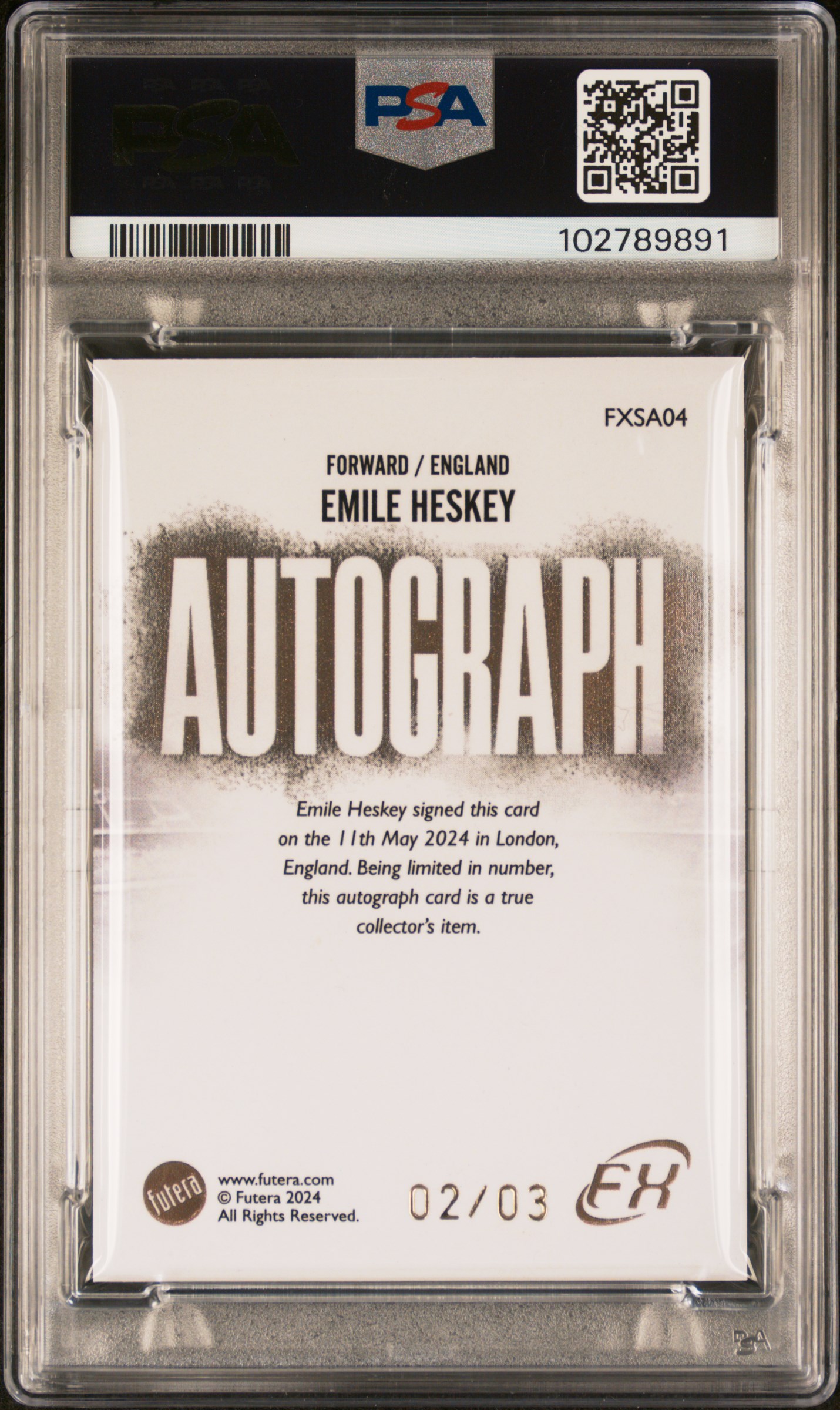 2024 Futera World Football Fx Superstars Autographs Emile Heskey #Fxsa04 (Superstars Auto-Sapphire) Gem Mt 10 back
