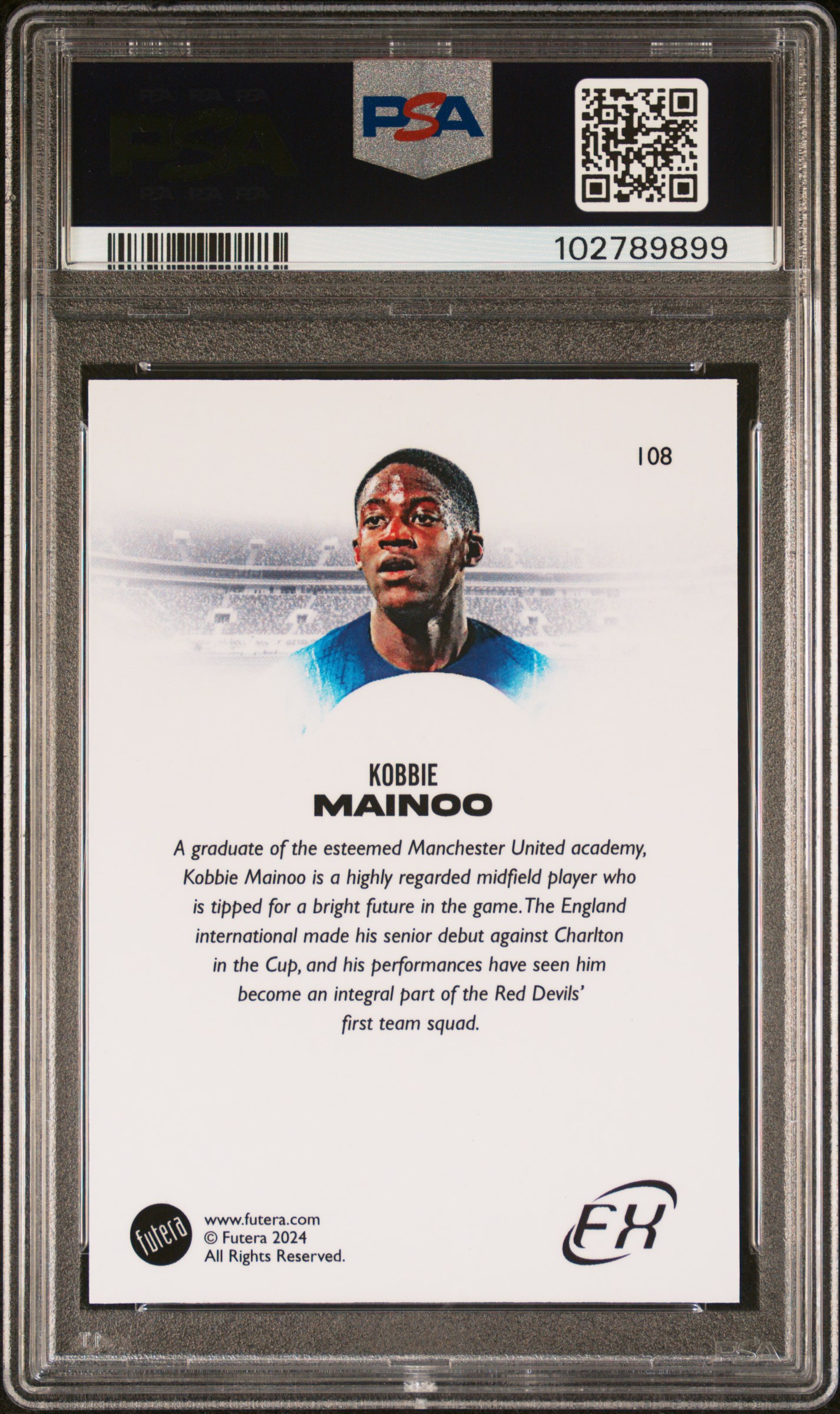 2024 Futera World Football Fx Kobbie Mainoo #108 Gem Mt 10 back
