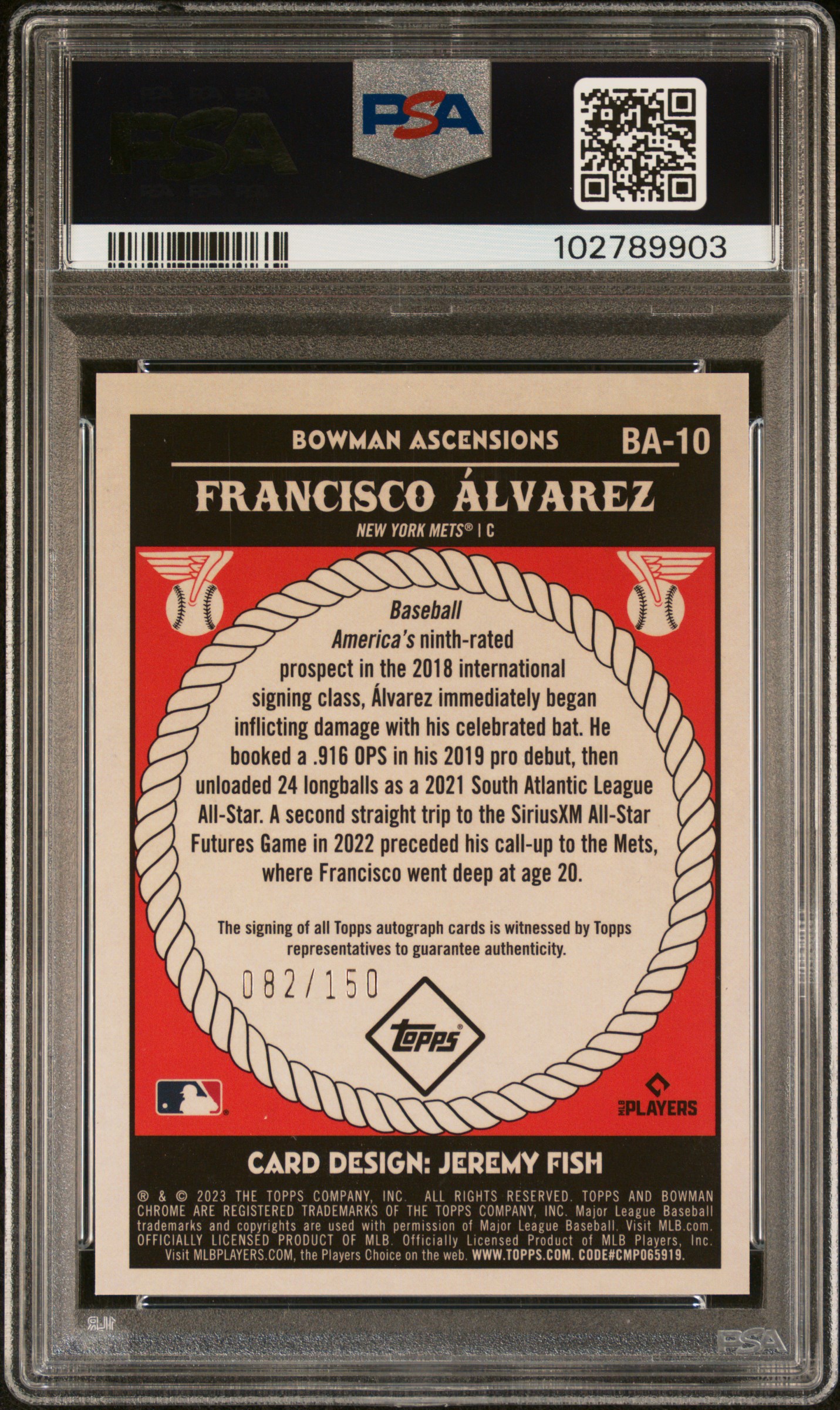 2023 Bowman Chrome Bowman Ascensions Autograph Francisco Alvarez #Ba10 Mint 9 back