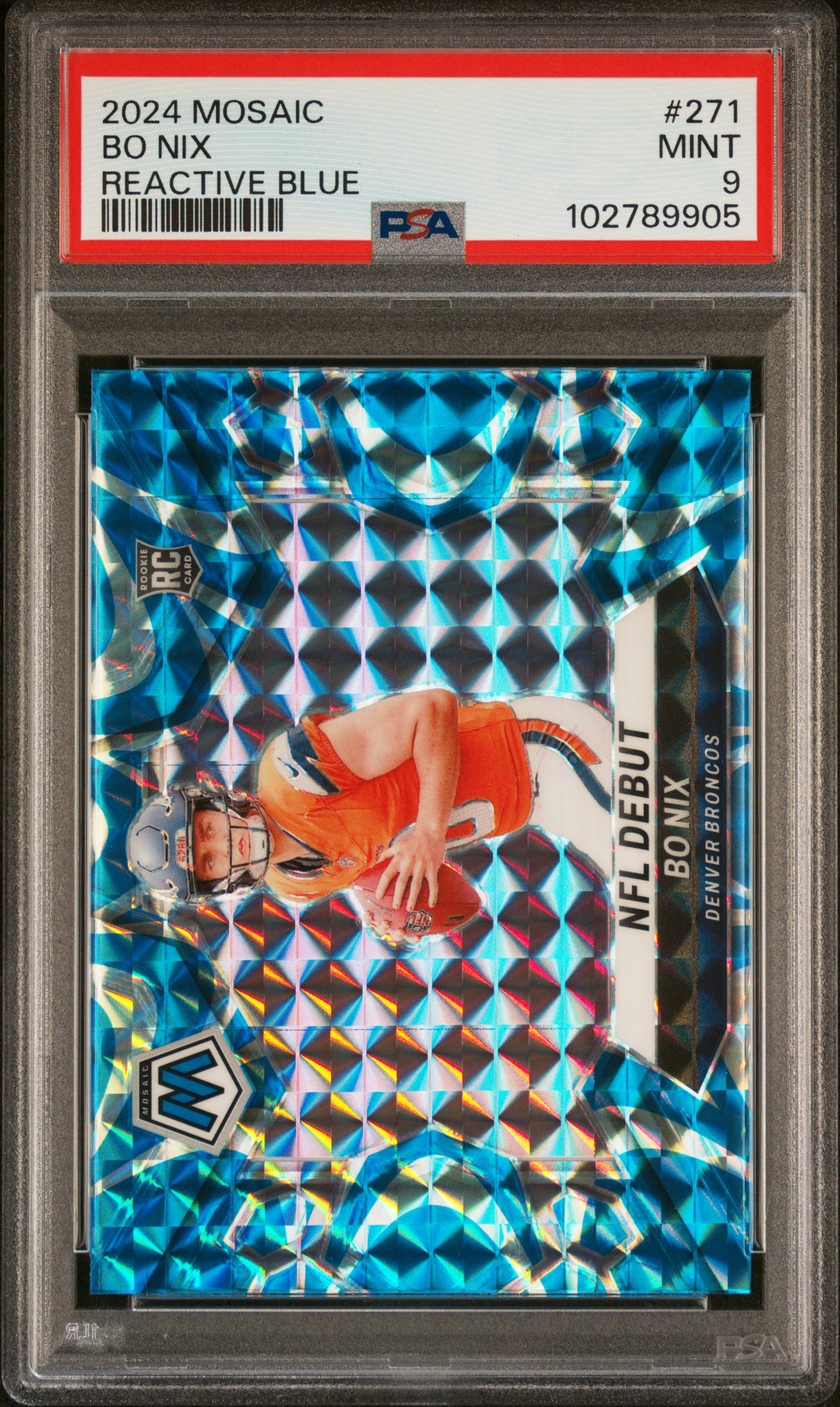 2024 Panini Mosaic Bo Nix #271 (Reactive Blue) Mint 9 front