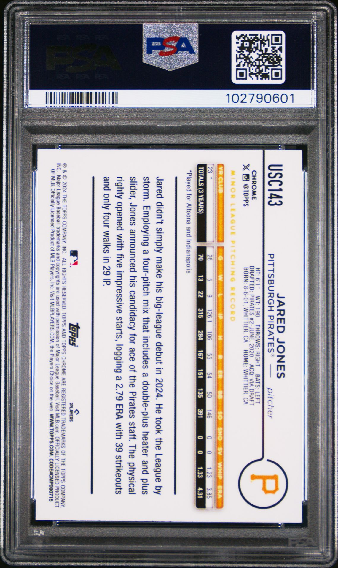 2024 Topps Chrome Update Jared Jones #Usc143 (Gold Raywave) Gem Mt 10 back