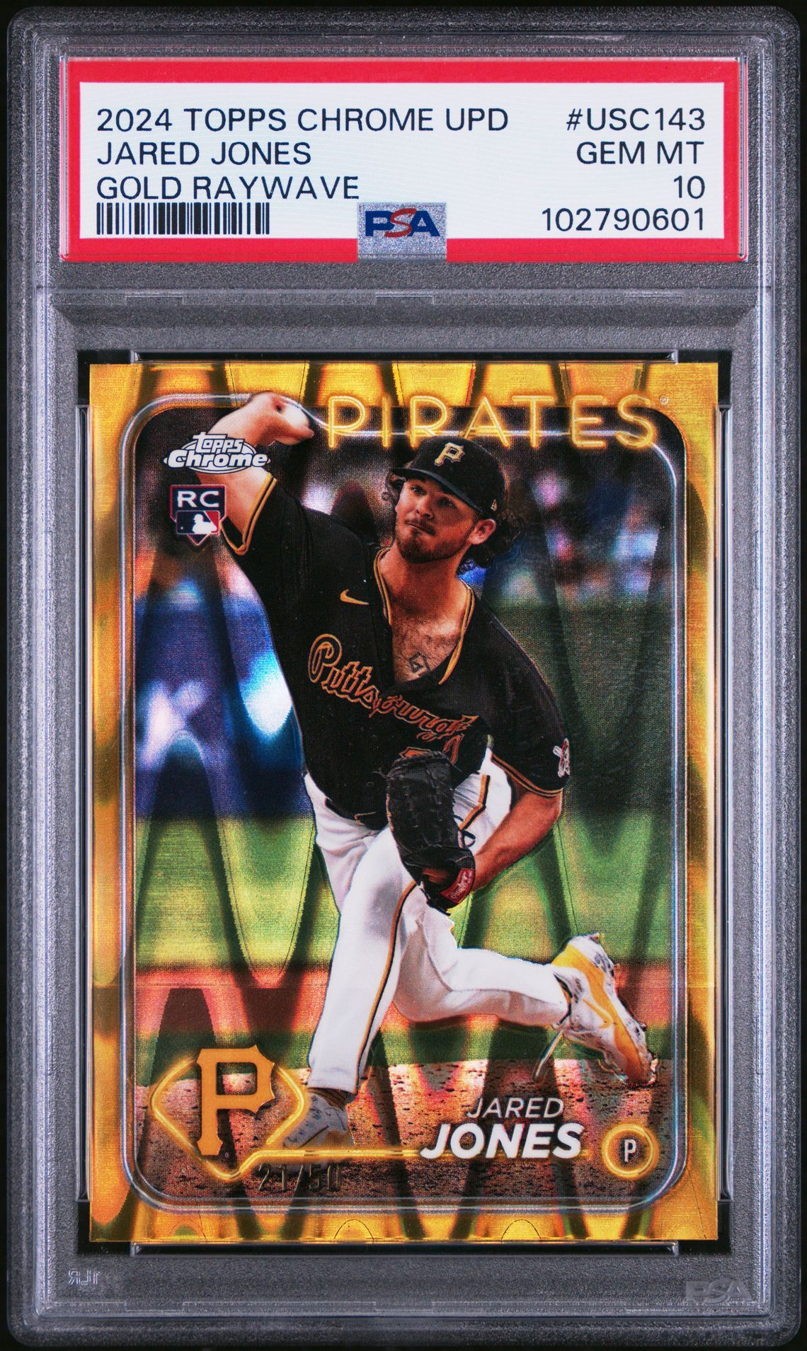 2024 Topps Chrome Update Jared Jones #Usc143 (Gold Raywave) Gem Mt 10 front