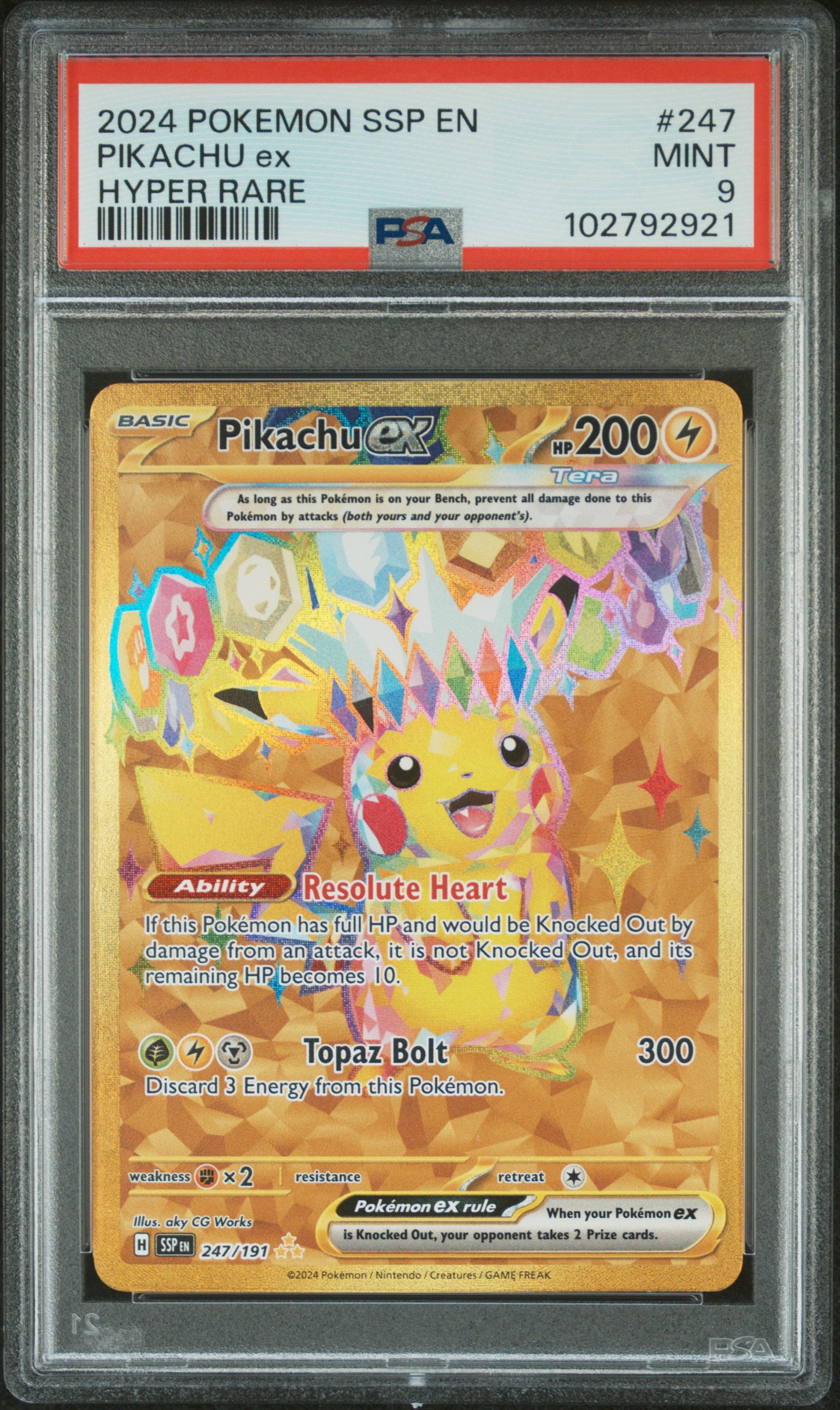 Pokemon - 2024 Pikachu Ex Hyper Rare #247 Ssp En-Surging Sparks PSA 9