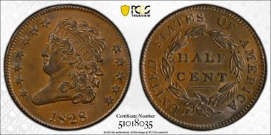 1828 1/2C 12 Stars MS63BN