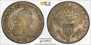 1806 50C Pointed 6, No Stem VF20