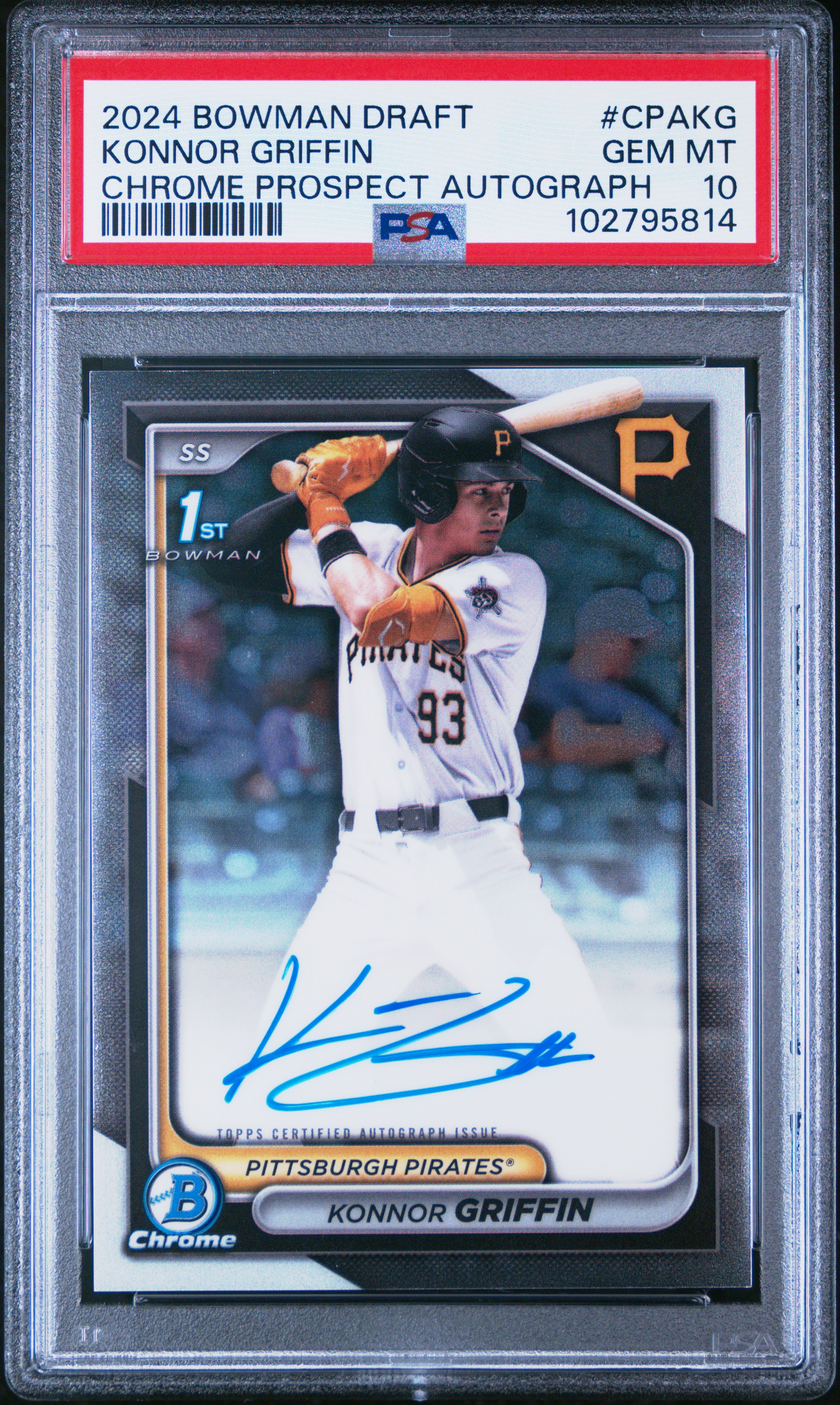 2024 Bowman Draft Chrome Prospect Autographs Konnor Griffin #Cpakg Gem Mt 10 back