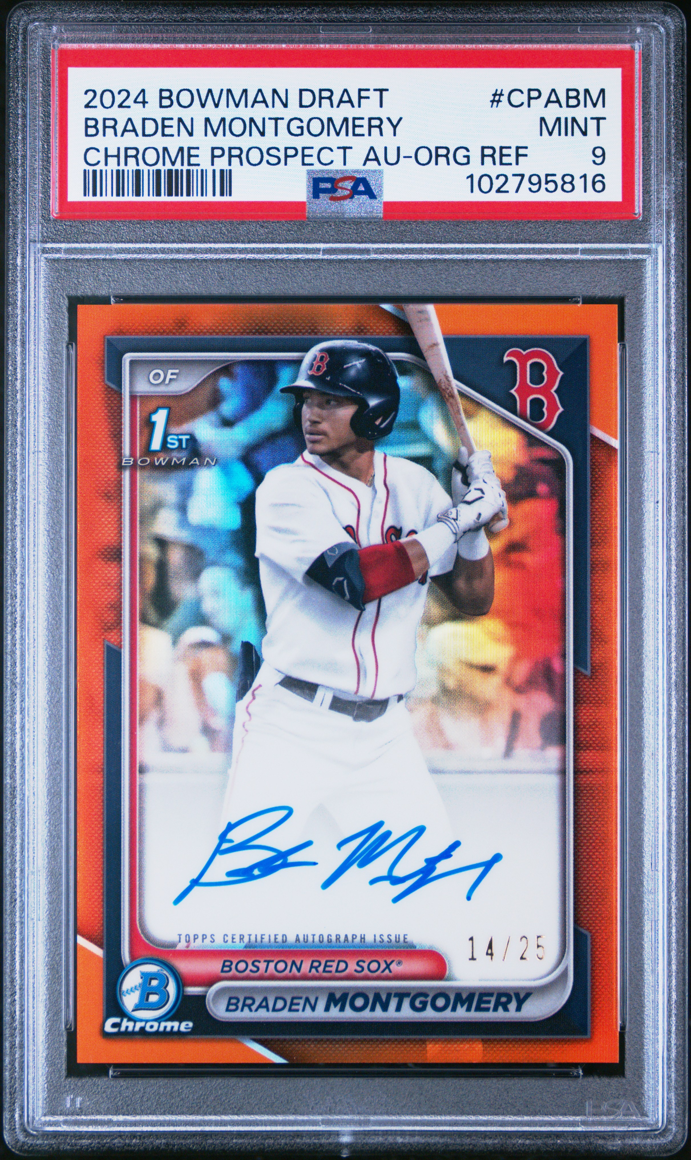 2024 Bowman Draft Chrome Prospect Autographs Braden Montgomery #Cpabm (Chrome Prospect Au-Org Ref) Mint 9 back