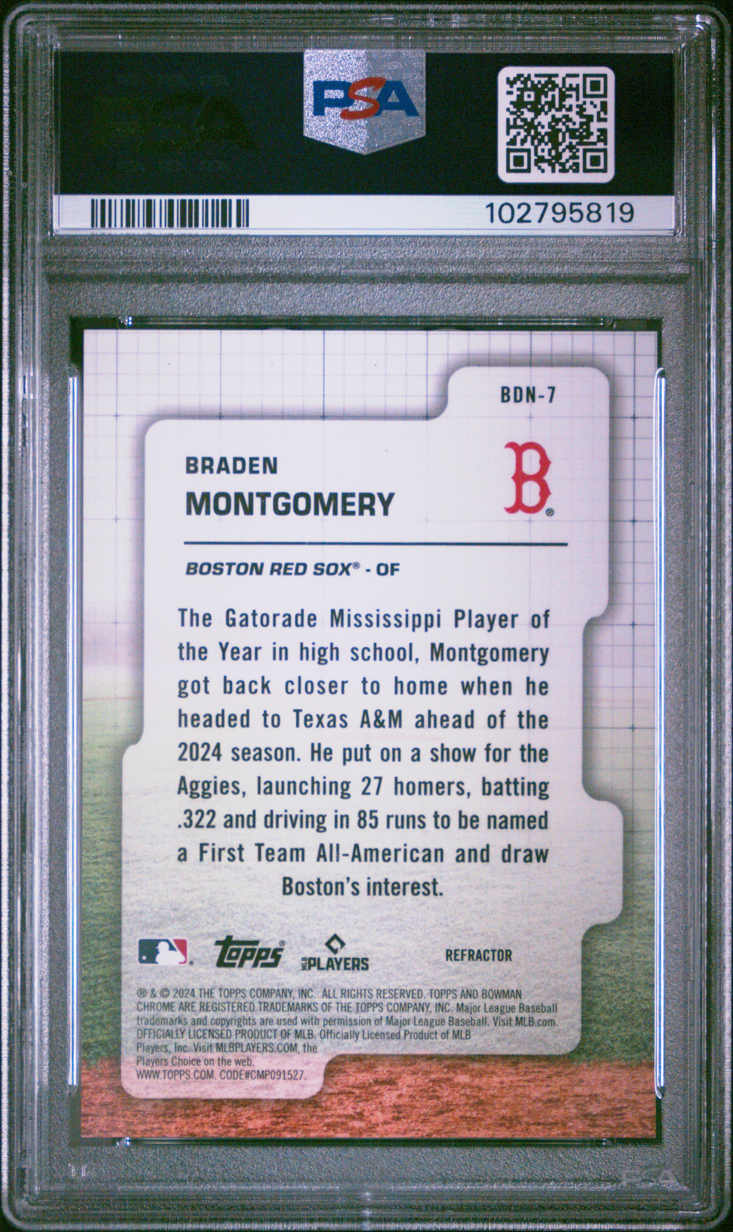 2024 Bowman Draft Bowman Draft Night Braden Montgomery #Bdn7 (Draft Night-Refractor) Mint 9 front