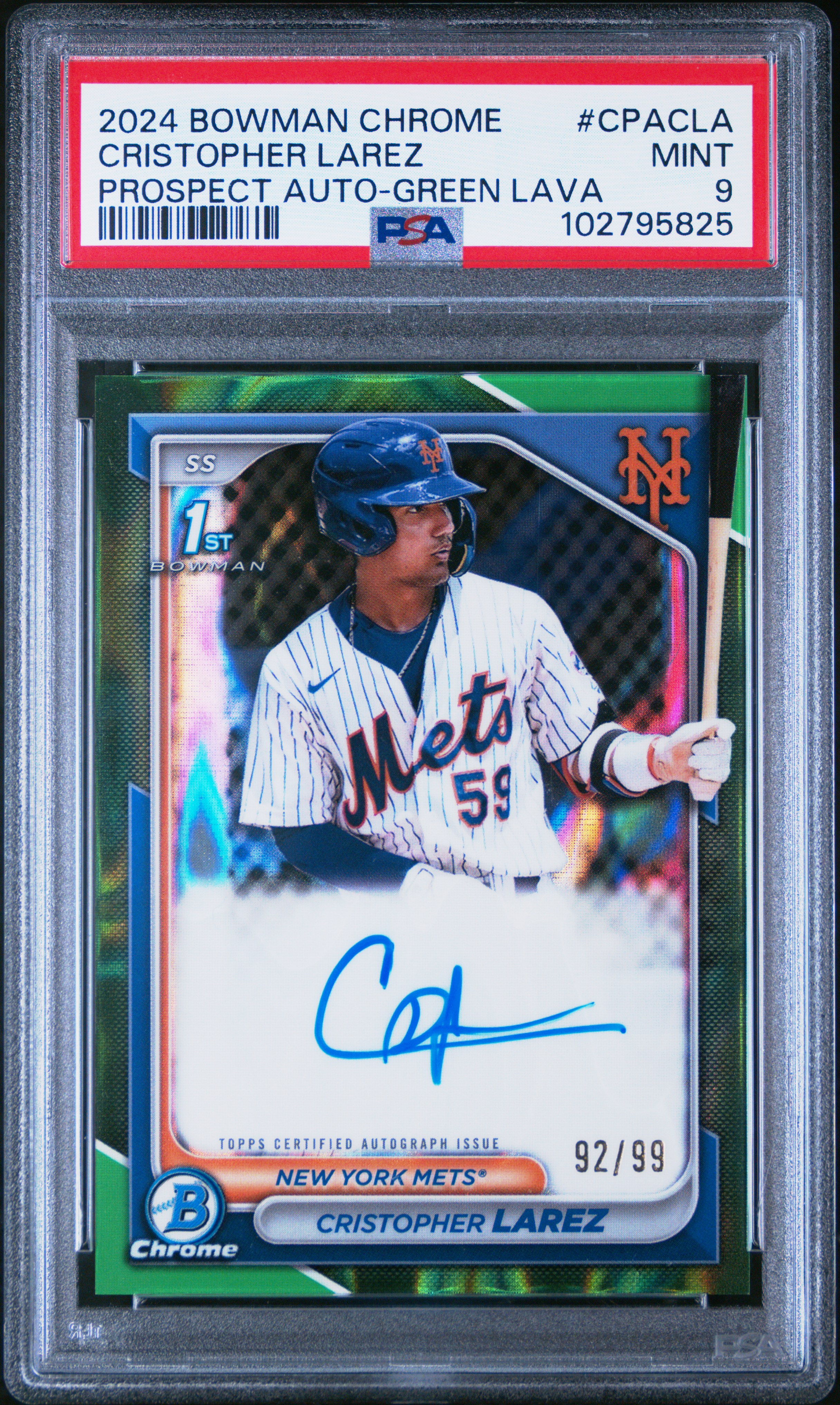 2024 Bowman Chrome Prospect Autographs Cristopher Larez #Cpacla (Prospect Auto-Green Lava) Mint 9 back