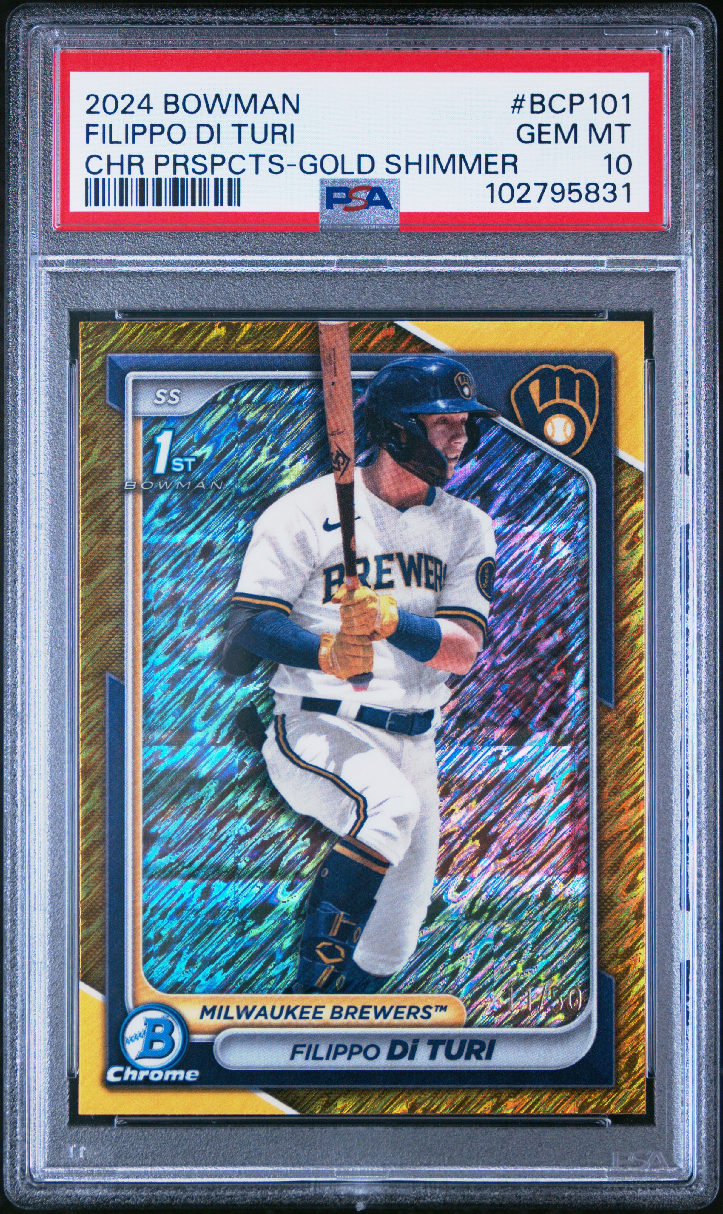 2024 Bowman Chrome Prospects Filippo Di Turi #Bcp101 (Chr Prspcts-Gold Shimmer) Gem Mt 10 back