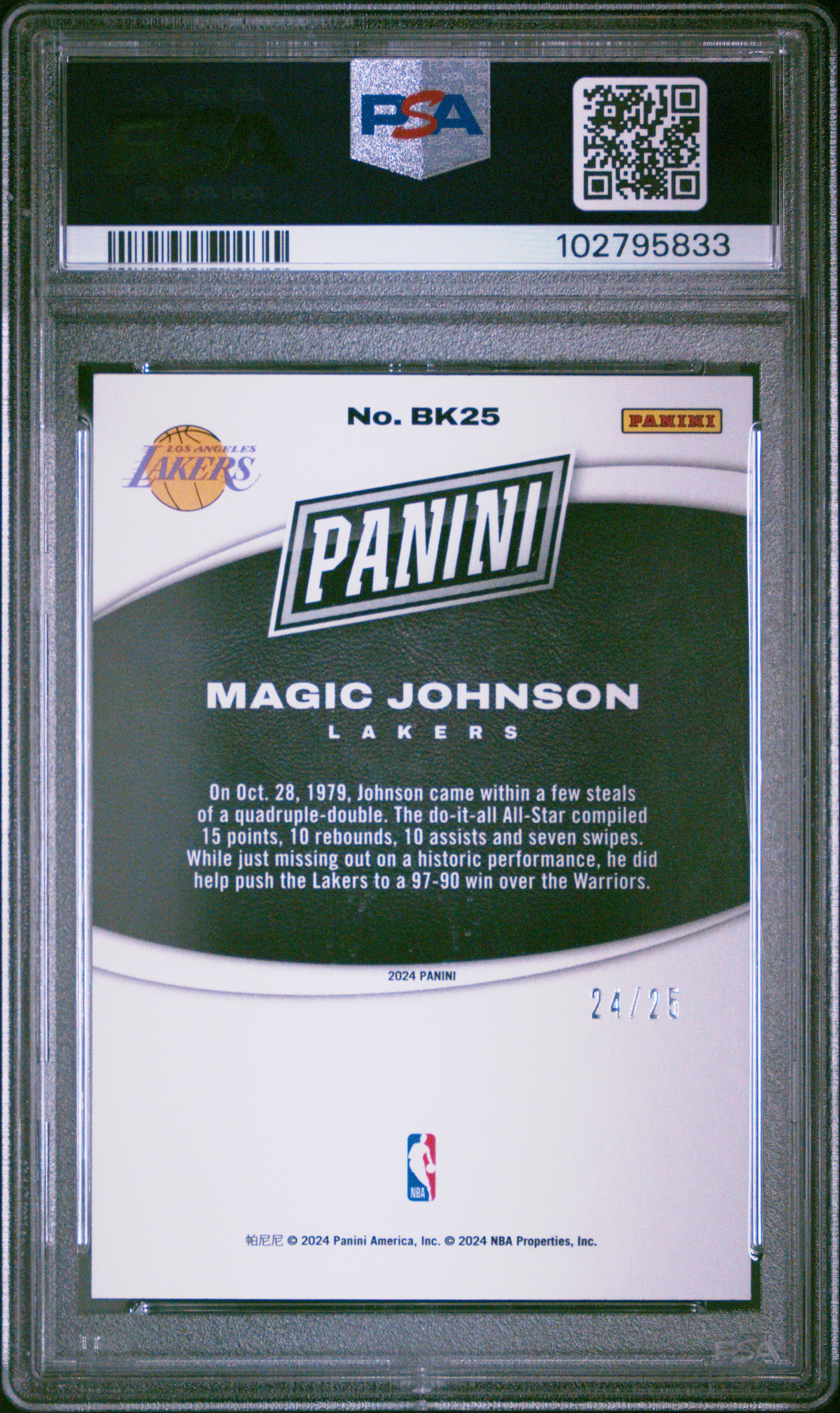 2024 Panini Black Friday Basketball Magic Johnson #Bk25 (Purple) Mint 9 front