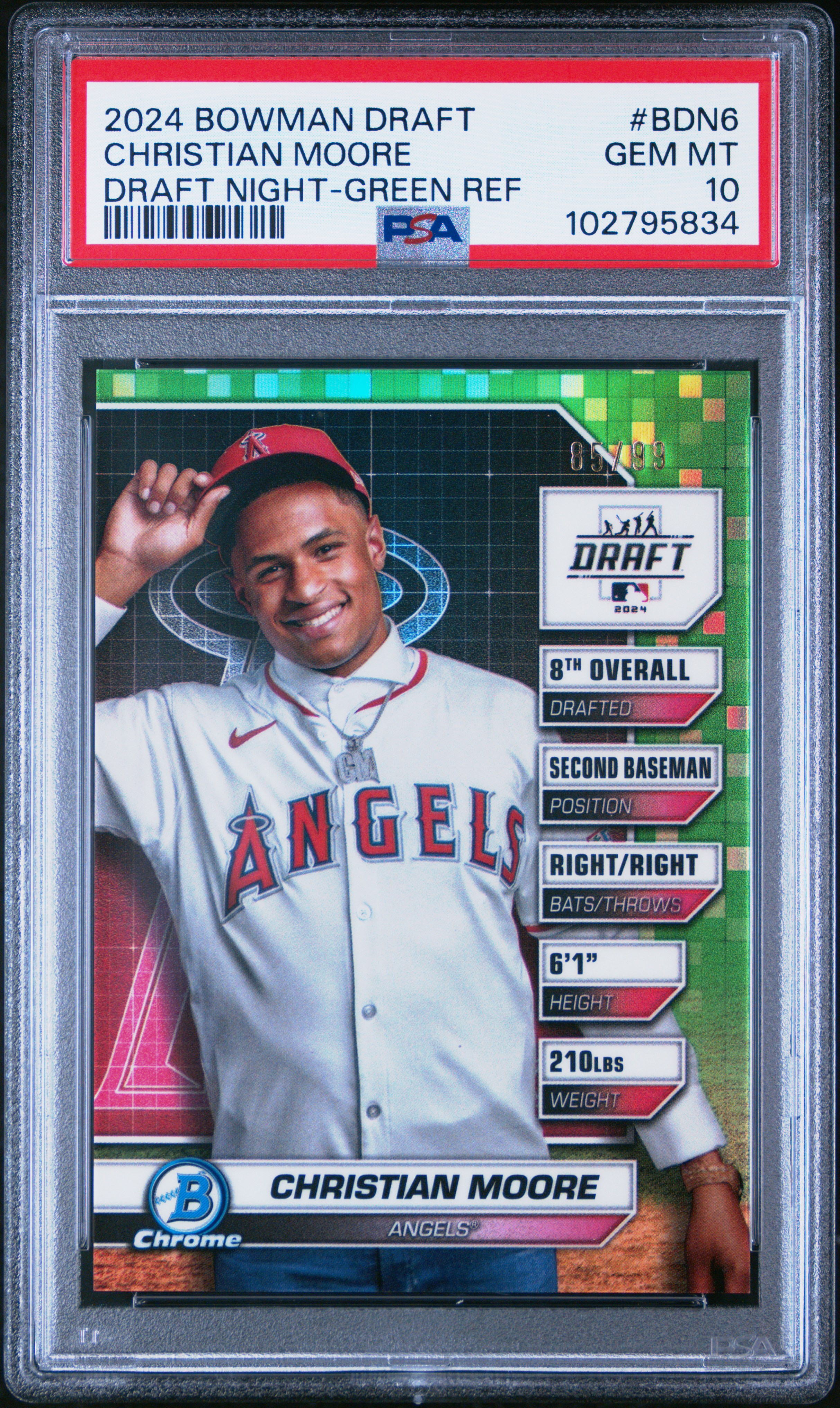 2024 Bowman Draft Bowman Draft Night Christian Moore #Bdn6 (Draft Night-Green Ref) Gem Mt 10 back