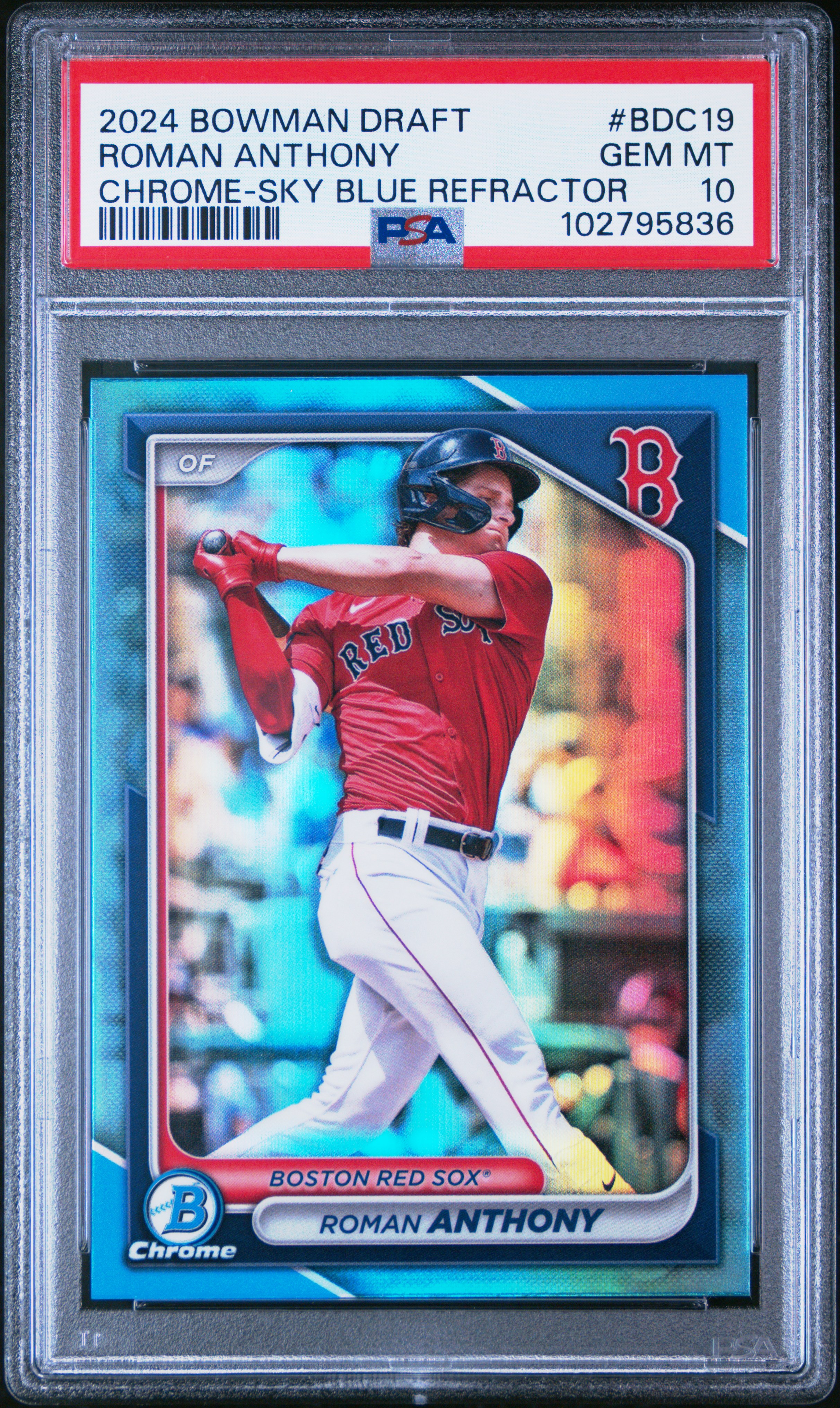 2024 Bowman Draft Roman Anthony #Bdc19 (Chrome-Sky Blue Refractor) Gem Mt 10 back