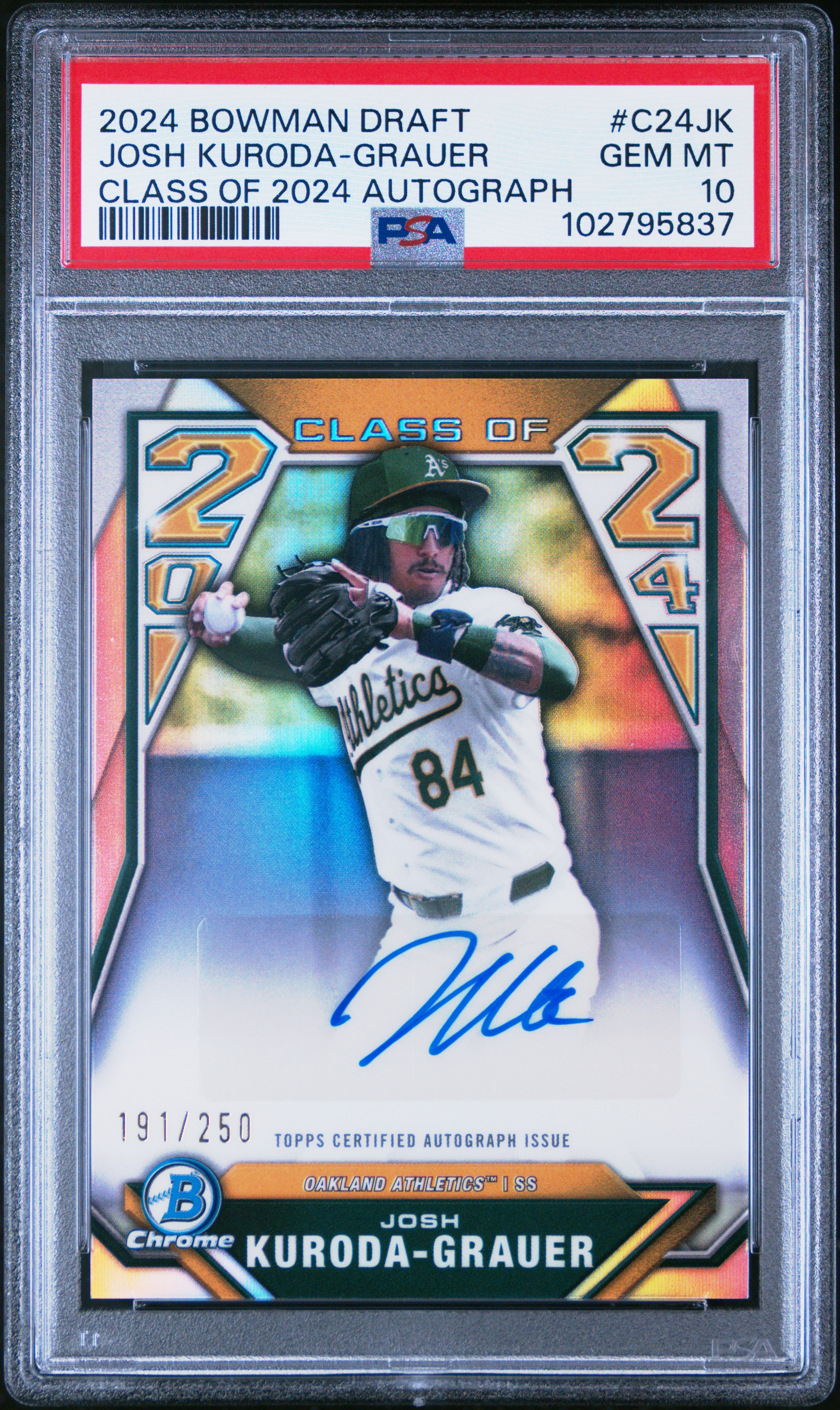 2024 Bowman Draft Class Of 2024 Autographs Josh Kuroda-Grauer #C24Jk Gem Mt 10 back