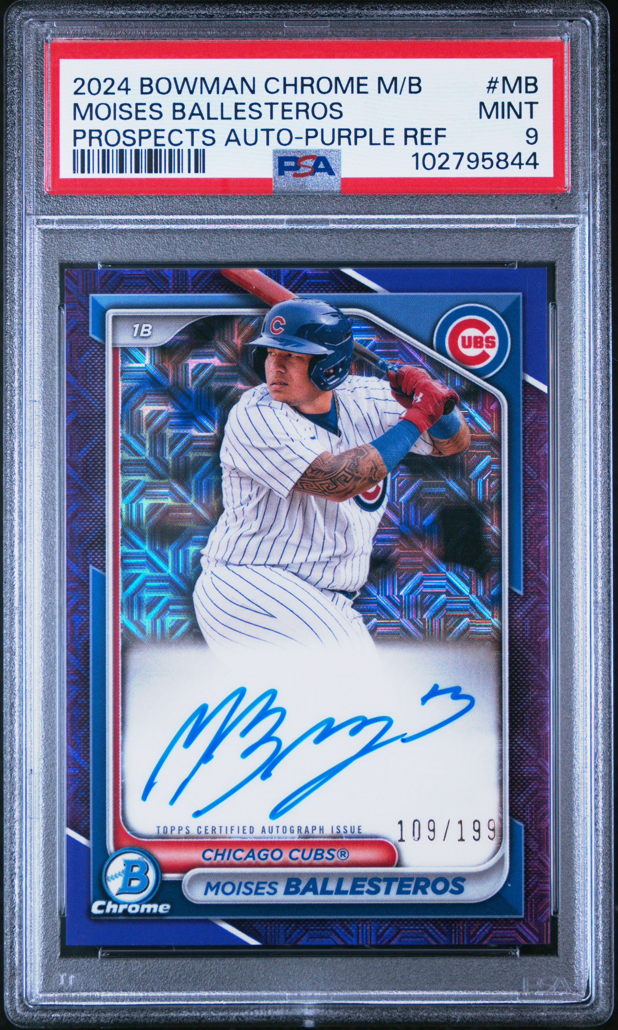 2024 Bowman Mega Box Chrome Bowman Prospect Mega Autographs Moises Ballesteros #Mb (Prospects Auto-Purple Ref) Mint 9 back