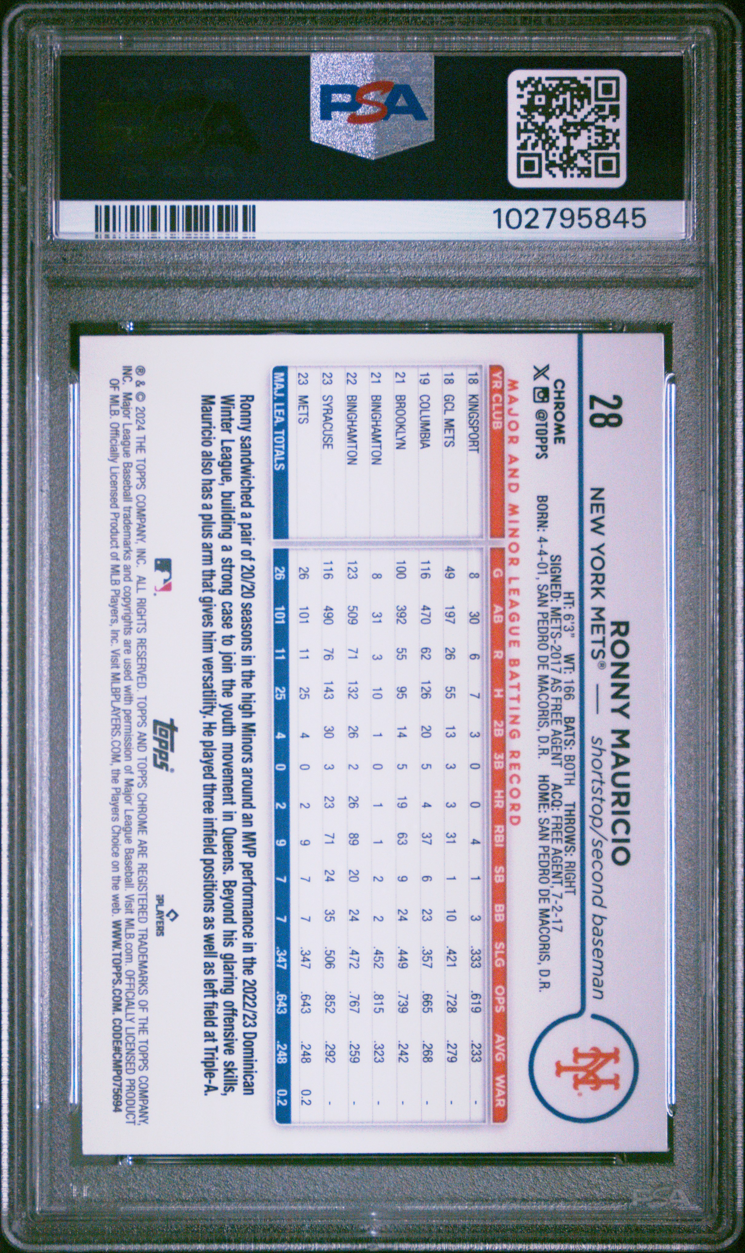 2024 Topps Chrome Ronny Mauricio #28 (Green Raywave) Mint 9 front