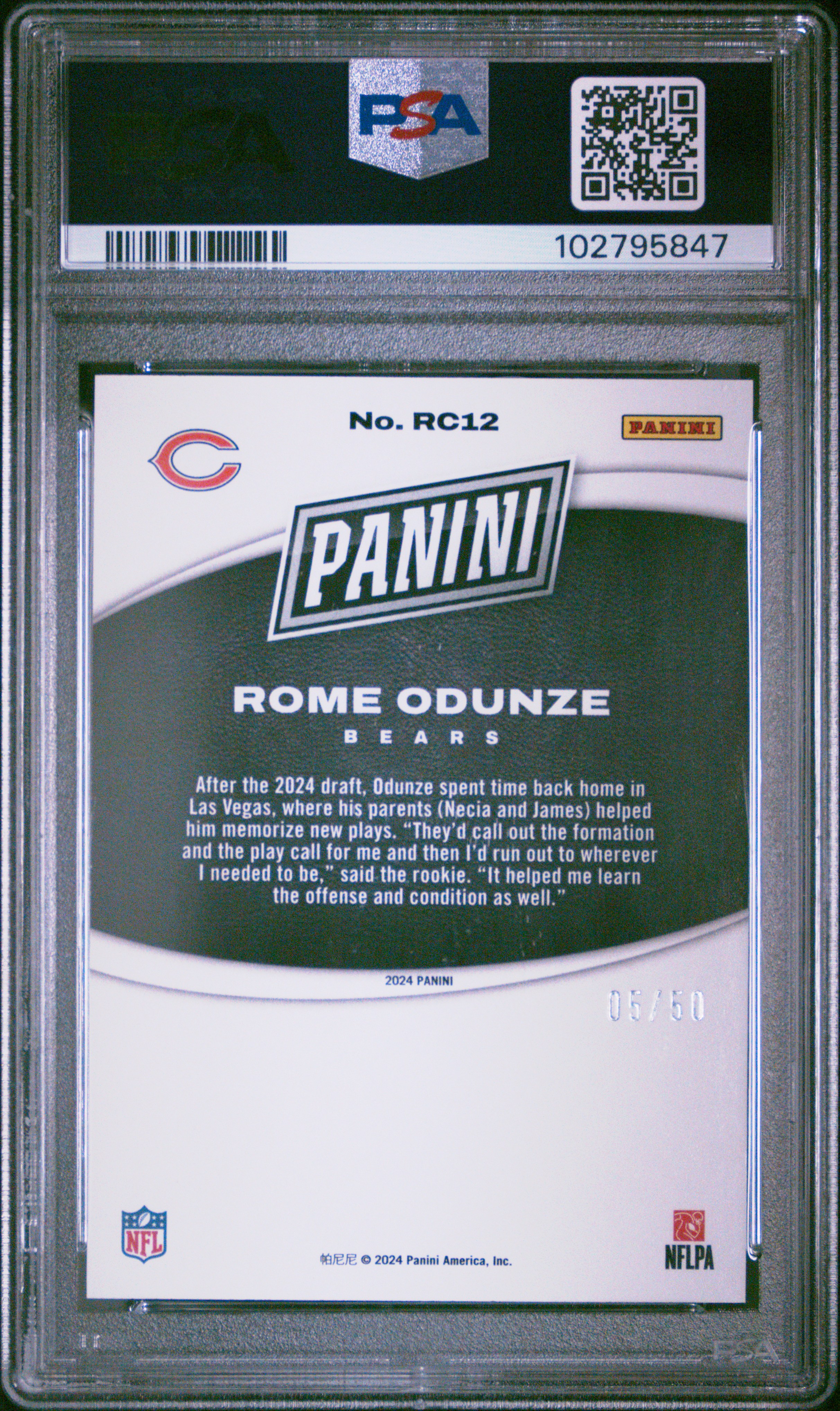 2024 Panini Black Friday Rookies Rome Odunze #Rc12 (Rookies-Blue) Gem Mt 10 front