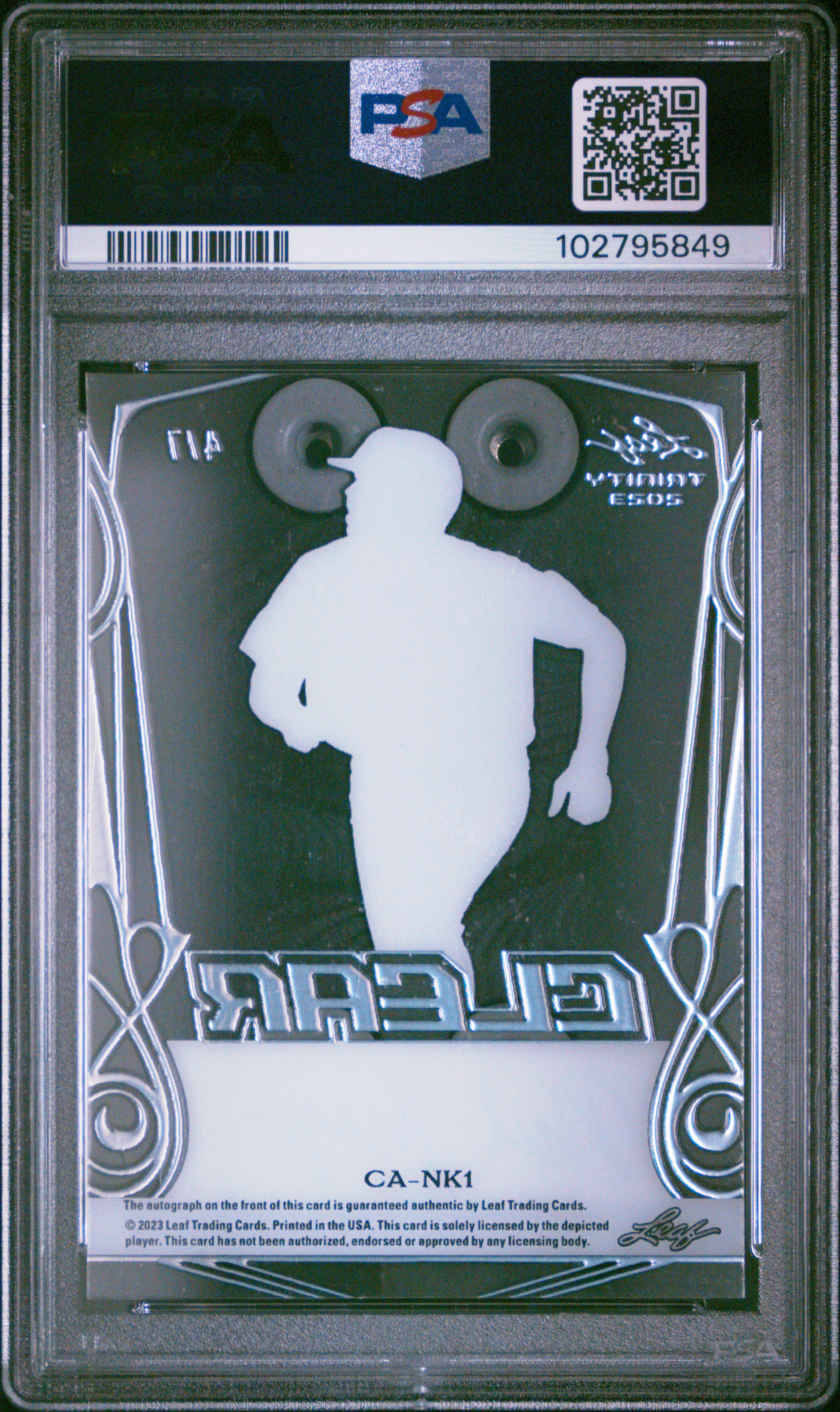 2023 Leaf Trinity Clear Autographs Nick Kurtz #Cank1 (Clear Autograph-Black) Mint 9 front