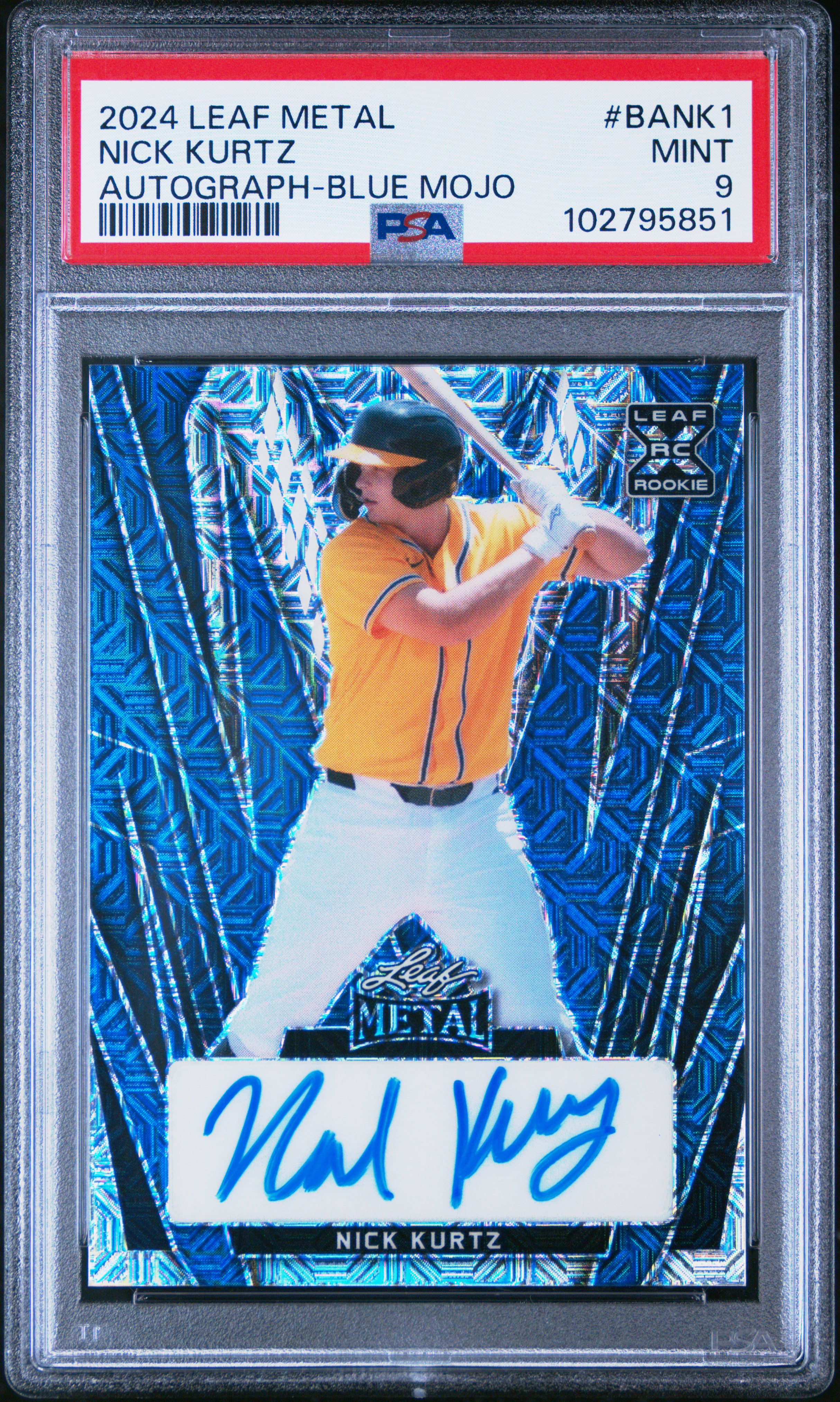 2024 Leaf Metal Autographs Nick Kurtz #Bank1 (Autograph-Blue Mojo) Mint 9 back