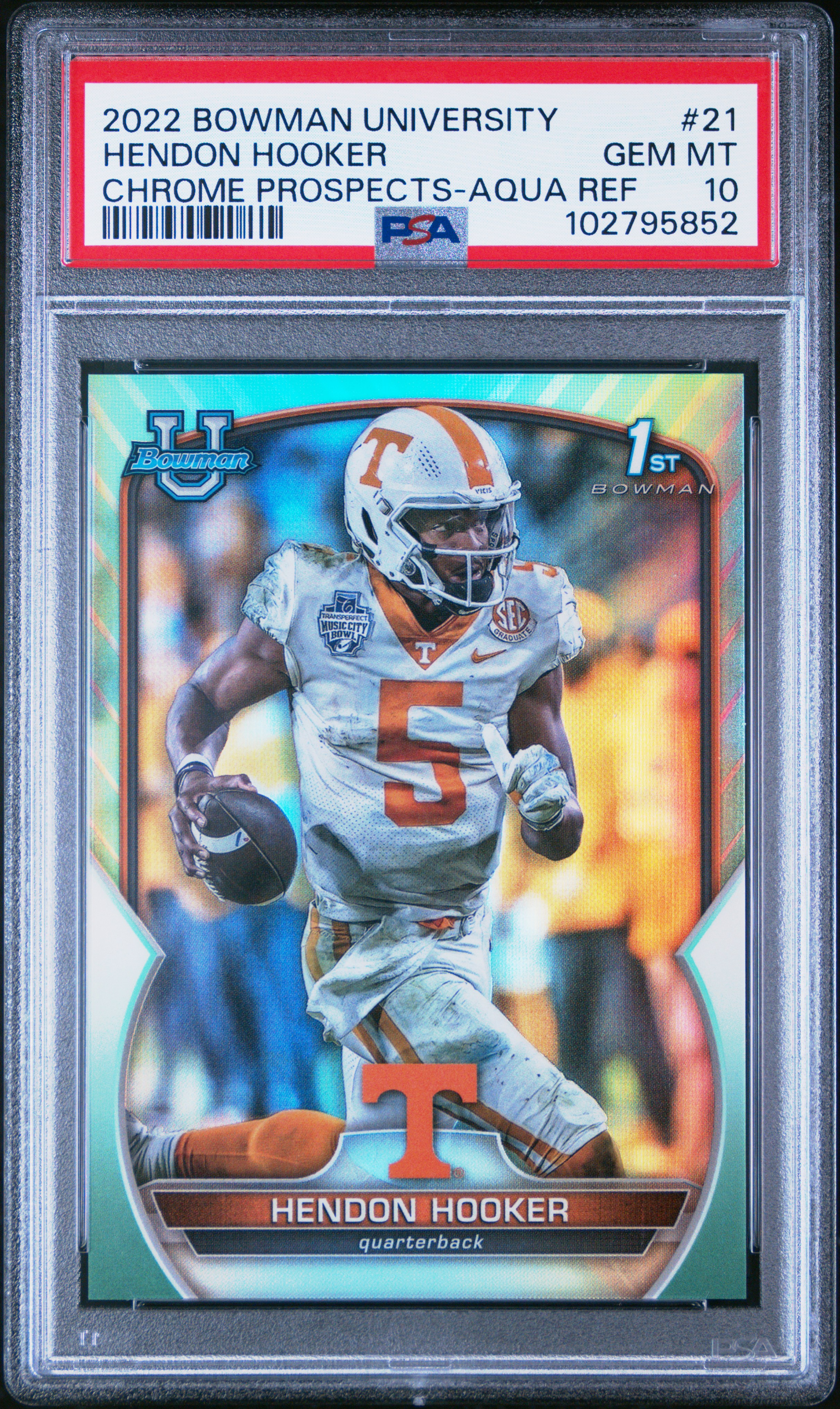 2022 Bowman University Chrome Prospects Hendon Hooker #21 (Chrome Prospects-Aqua Ref) Gem Mt 10 back