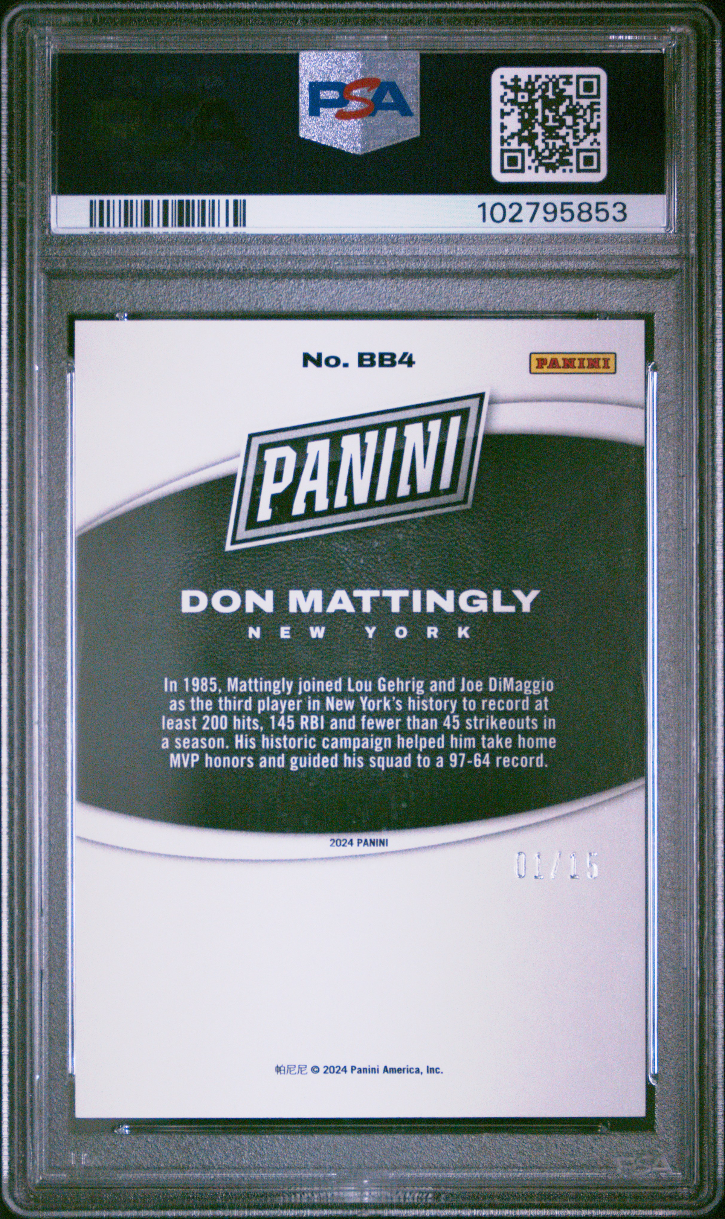 2024 Panini Black Friday Baseball Don Mattingly #Bb4 (Orange) Gem Mt 10 front