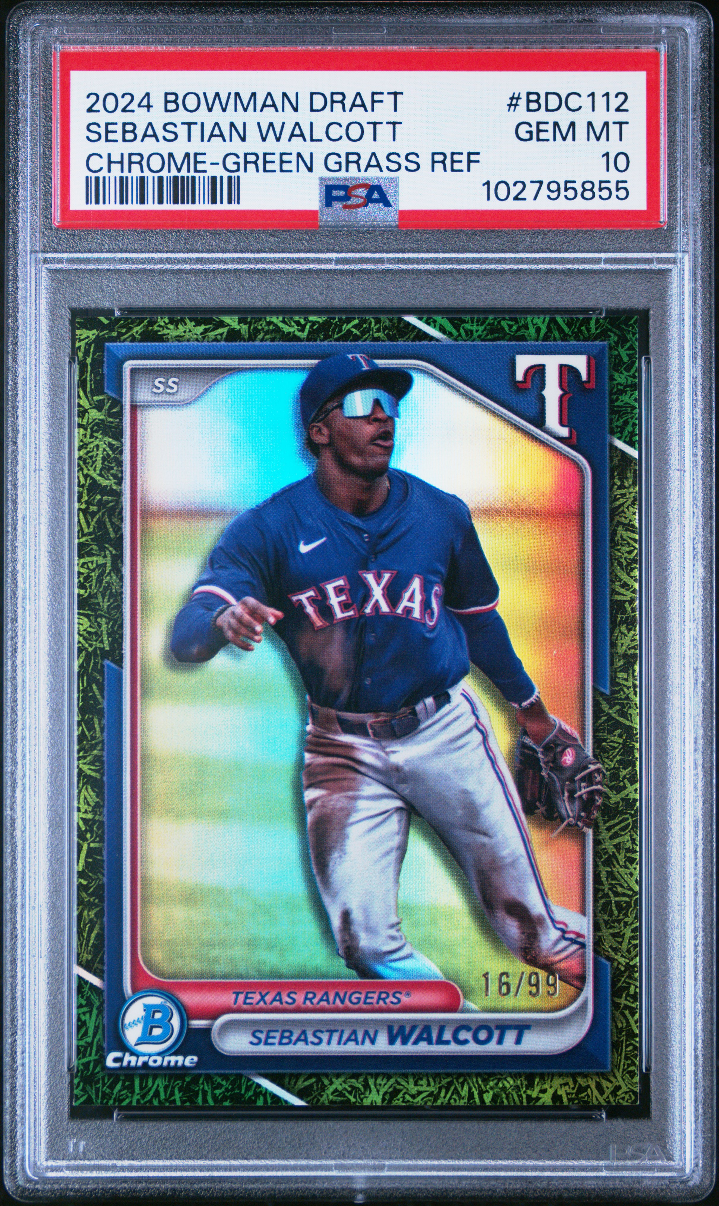2024 Bowman Draft Sebastian Walcott #Bdc112 (Chrome-Green Grass Ref) Gem Mt 10 back