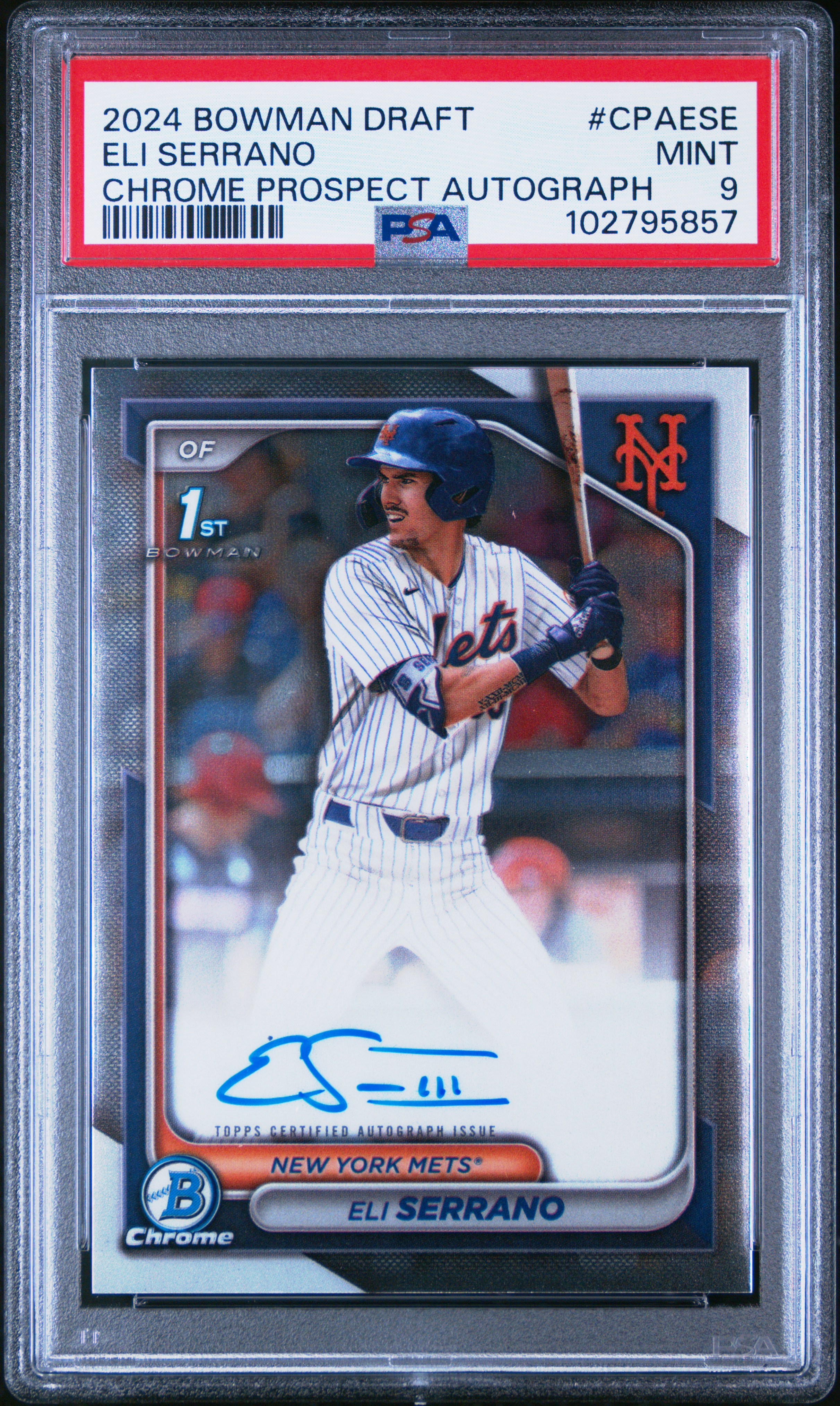 2024 Bowman Draft Chrome Prospect Autographs Eli Serrano #Cpaese Mint 9 back