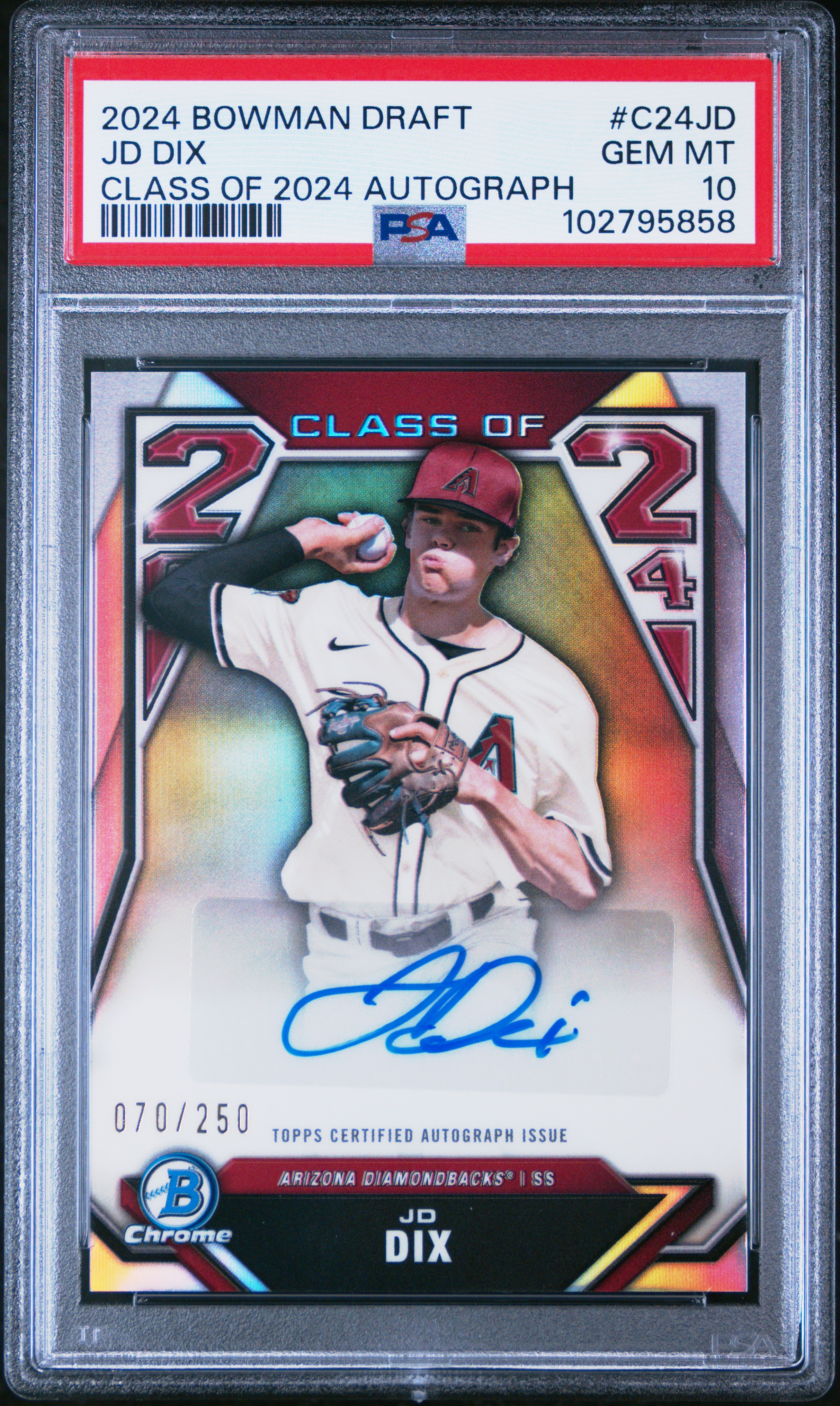 2024 Bowman Draft Class Of 2024 Autographs Jd Dix #C24Jd Gem Mt 10 back