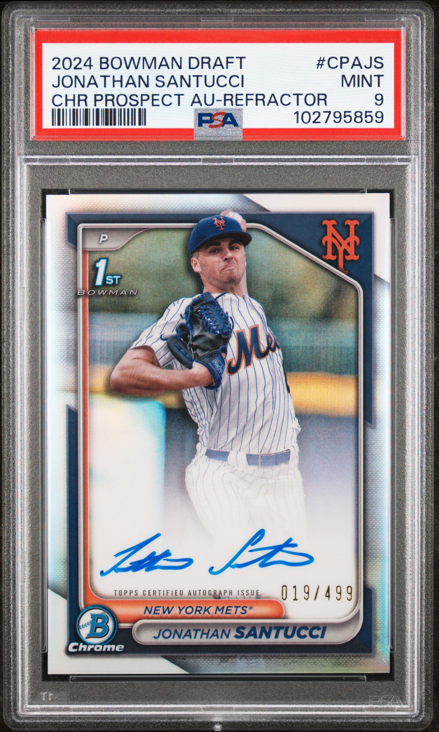 2024 Bowman Draft Chrome Prospect Autographs Jonathan Santucci #Cpajs (Chr Prospect Au-Refractor) Mint 9 back