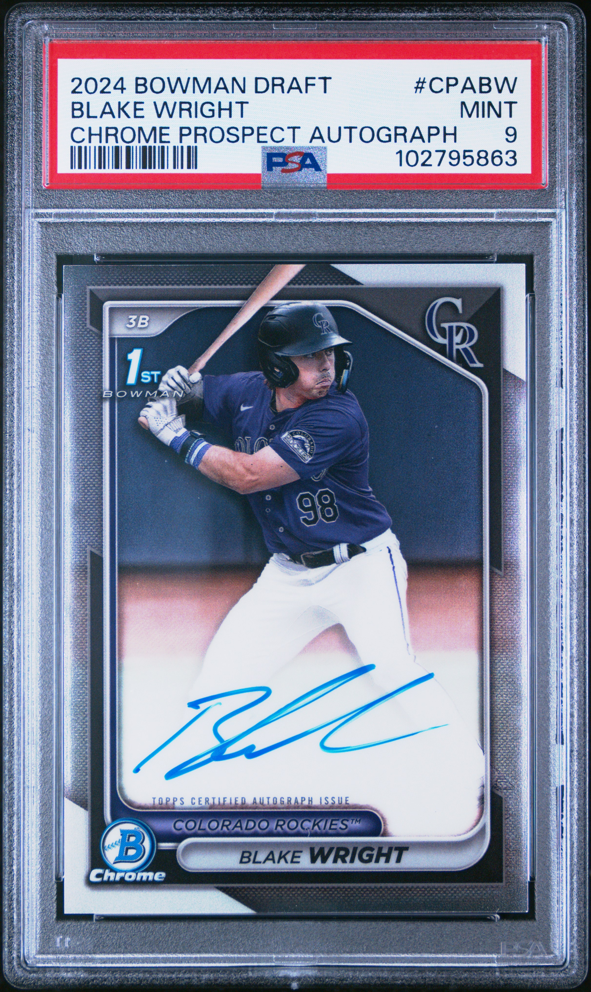 2024 Bowman Draft Chrome Prospect Autographs Blake Wright #Cpabw Mint 9 back