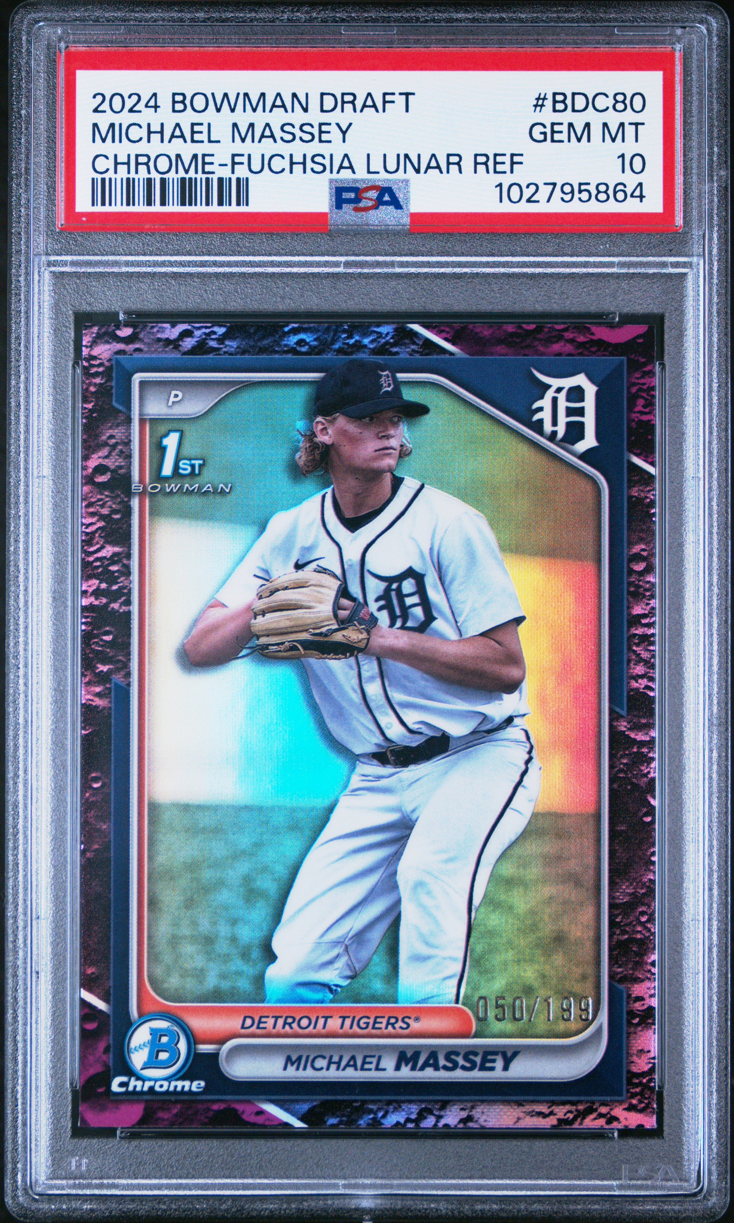 2024 Bowman Draft Michael Massey #Bdc80 (Chrome-Fuchsia Lunar Ref) Gem Mt 10 back