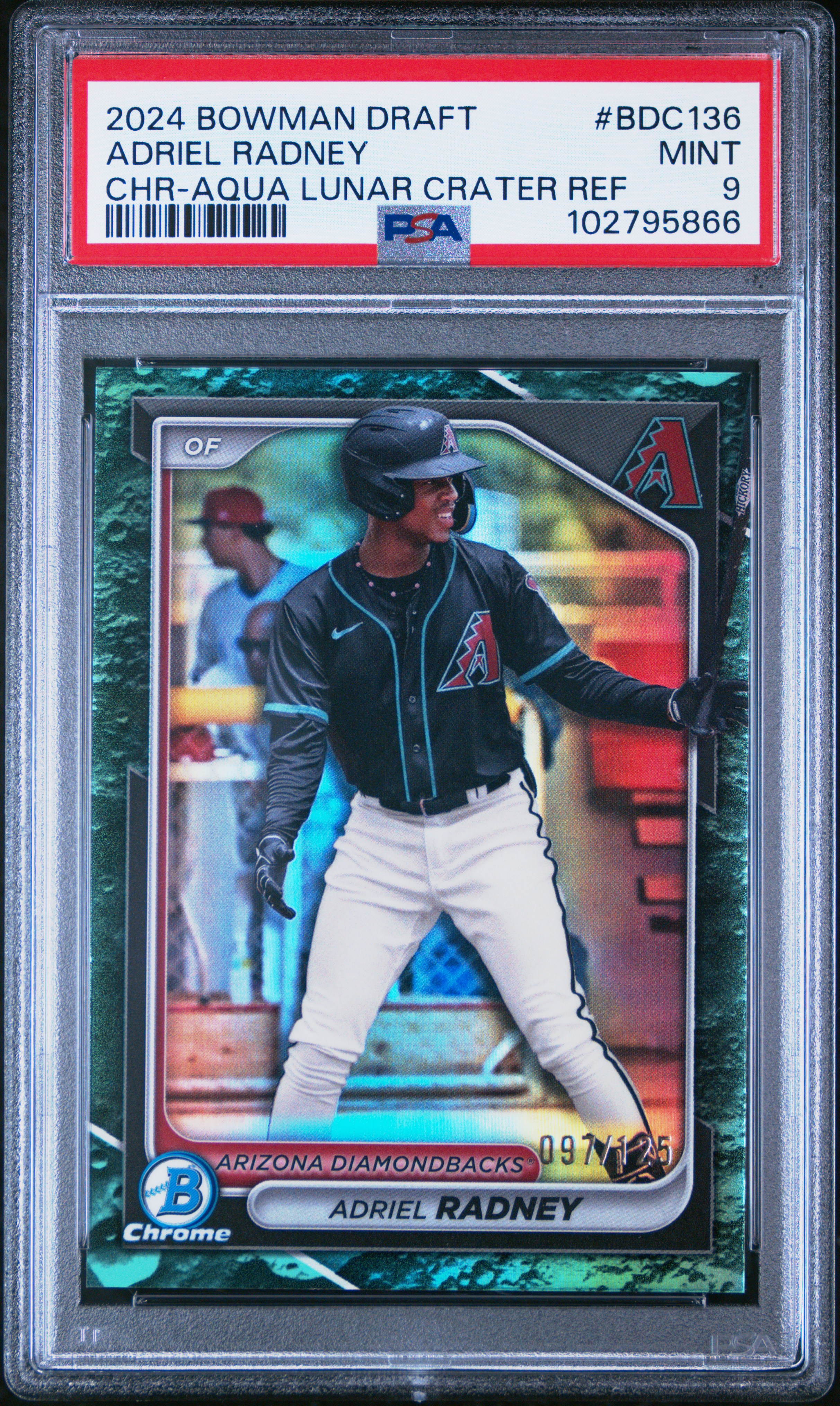 2024 Bowman Draft Adriel Radney #Bdc136 (Chr-Aqua Lunar Crater Ref) Mint 9 back