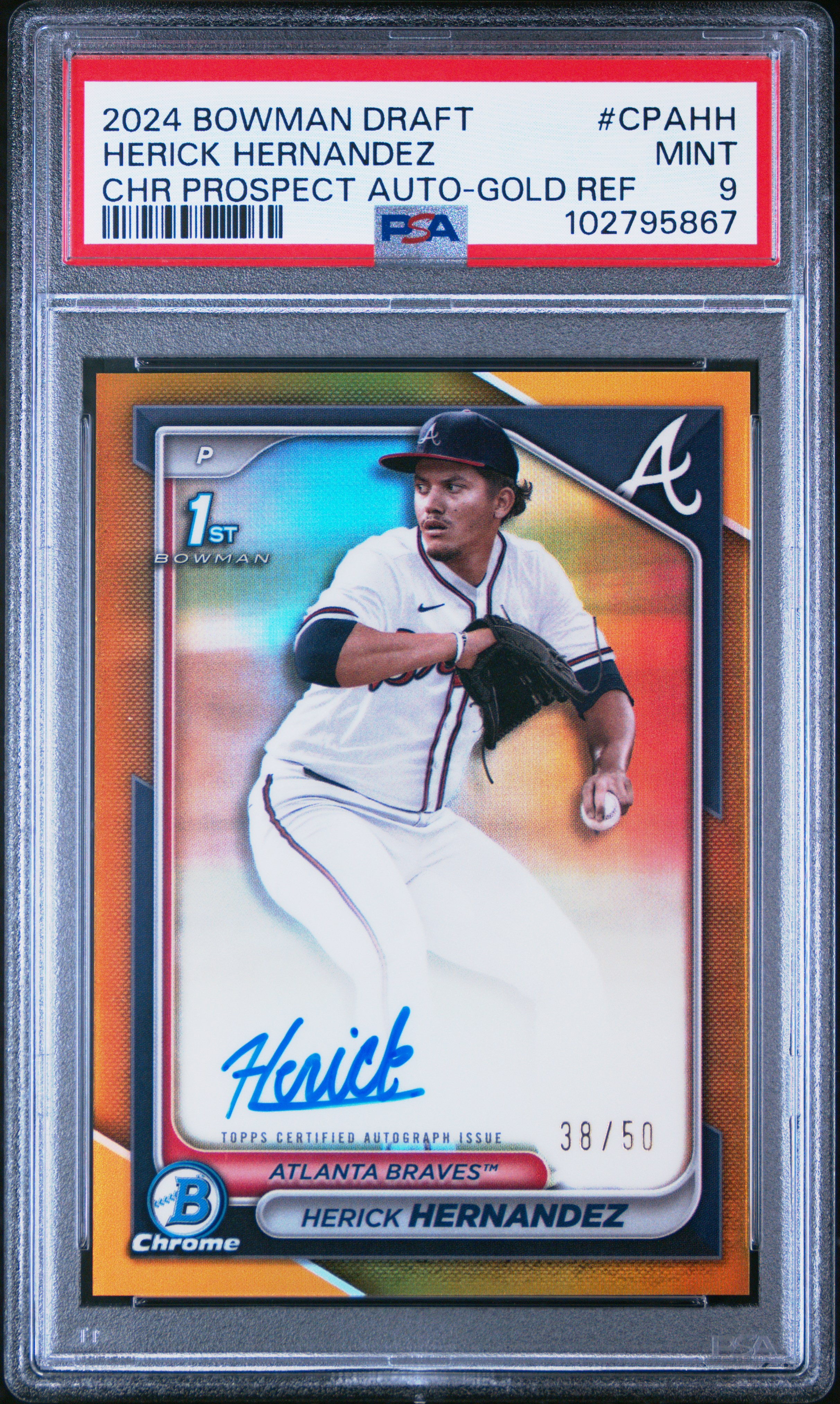 2024 Bowman Draft Chrome Prospect Autographs Herick Hernandez #Cpahh (Chr Prospect Auto-Gold Ref) Mint 9 back