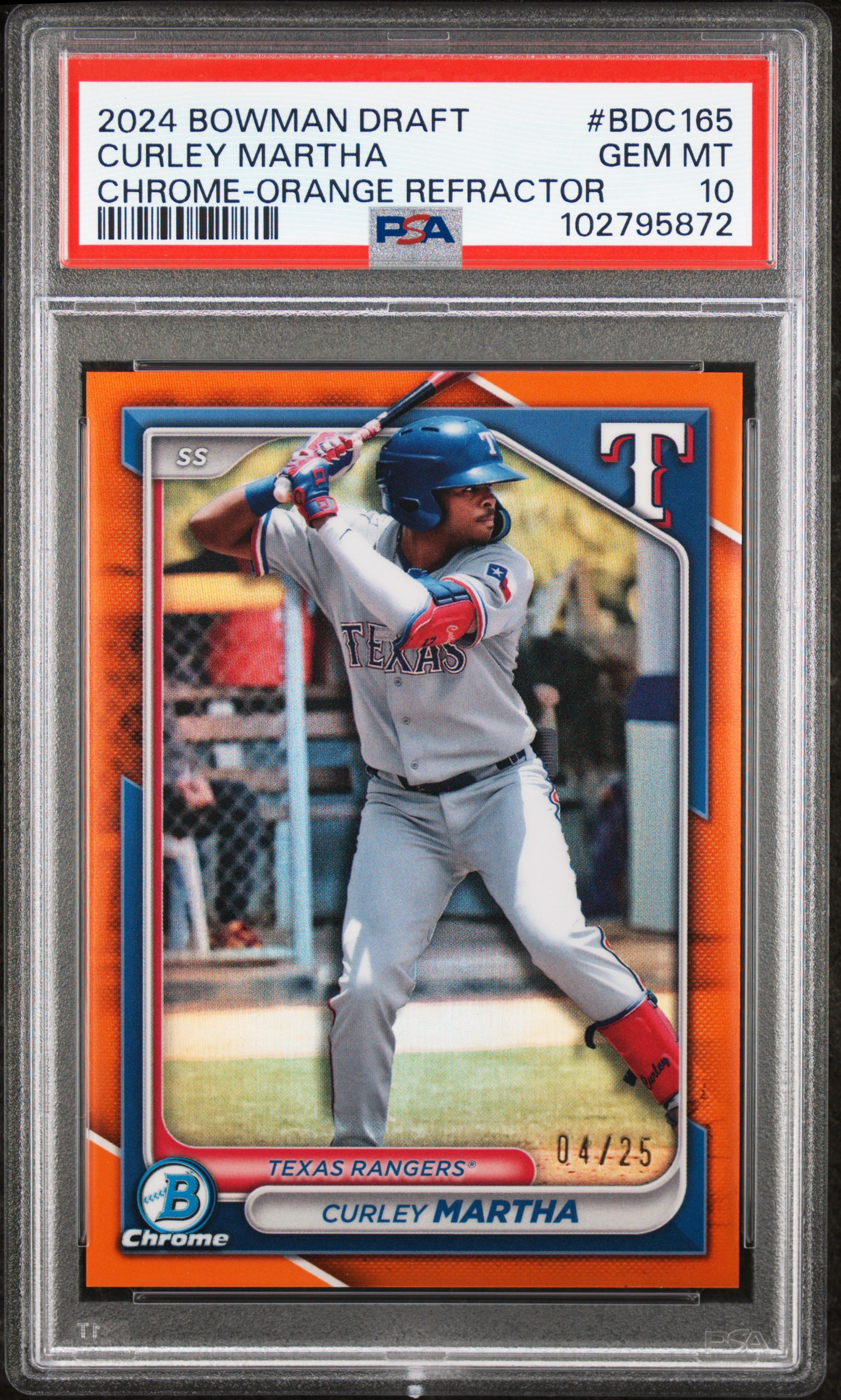 2024 Bowman Draft Curley Martha #Bdc165 (Chrome-Orange Refractor) Gem Mt 10 back